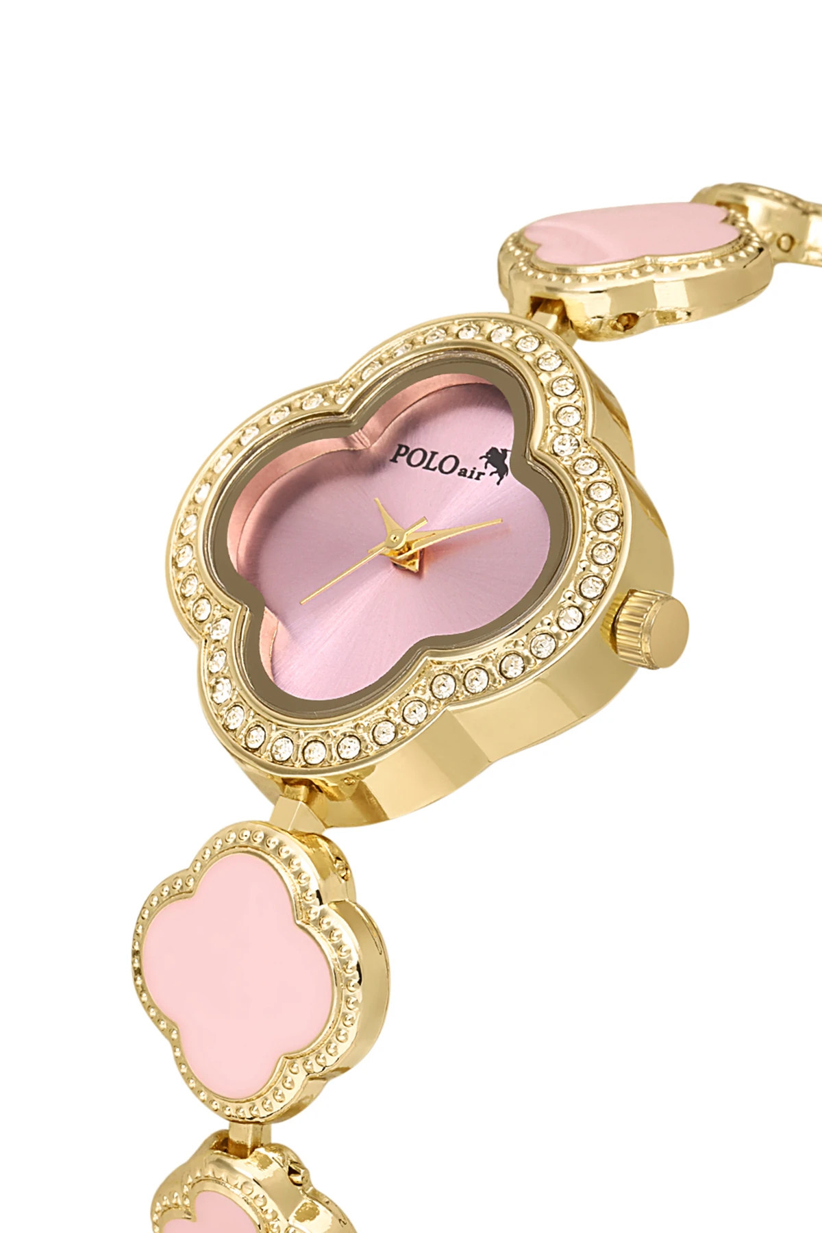 Yonca Desenli Kadın Kol Saati Kalp Bileklik Kombin Gold Pembe Renk Pl-1559B3 Pembe  - Altın Pl-1559B3