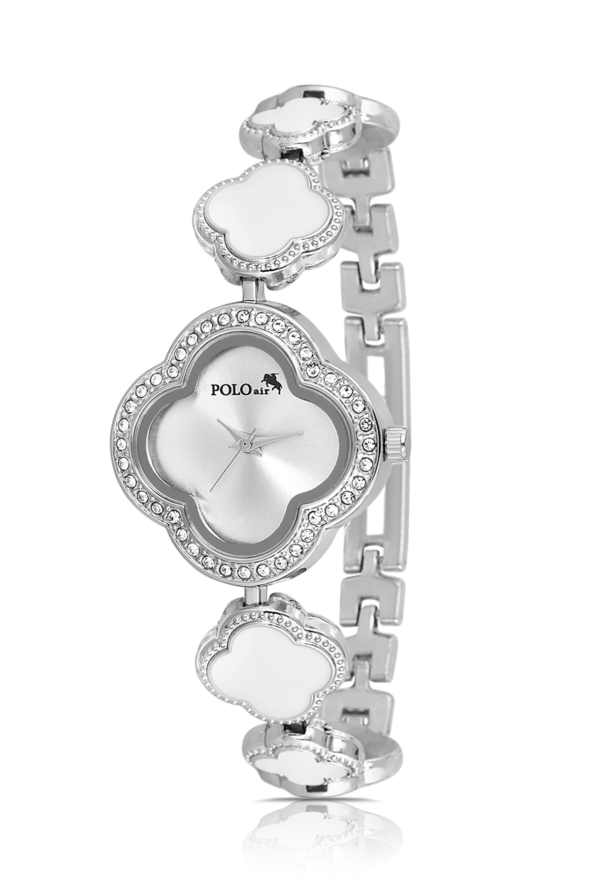 Yonca Desenli Kadın Kol Saati Kalp Bileklik Kombin Gümüş Renk Pl-1559B2 Gümüş Pl-1559B2