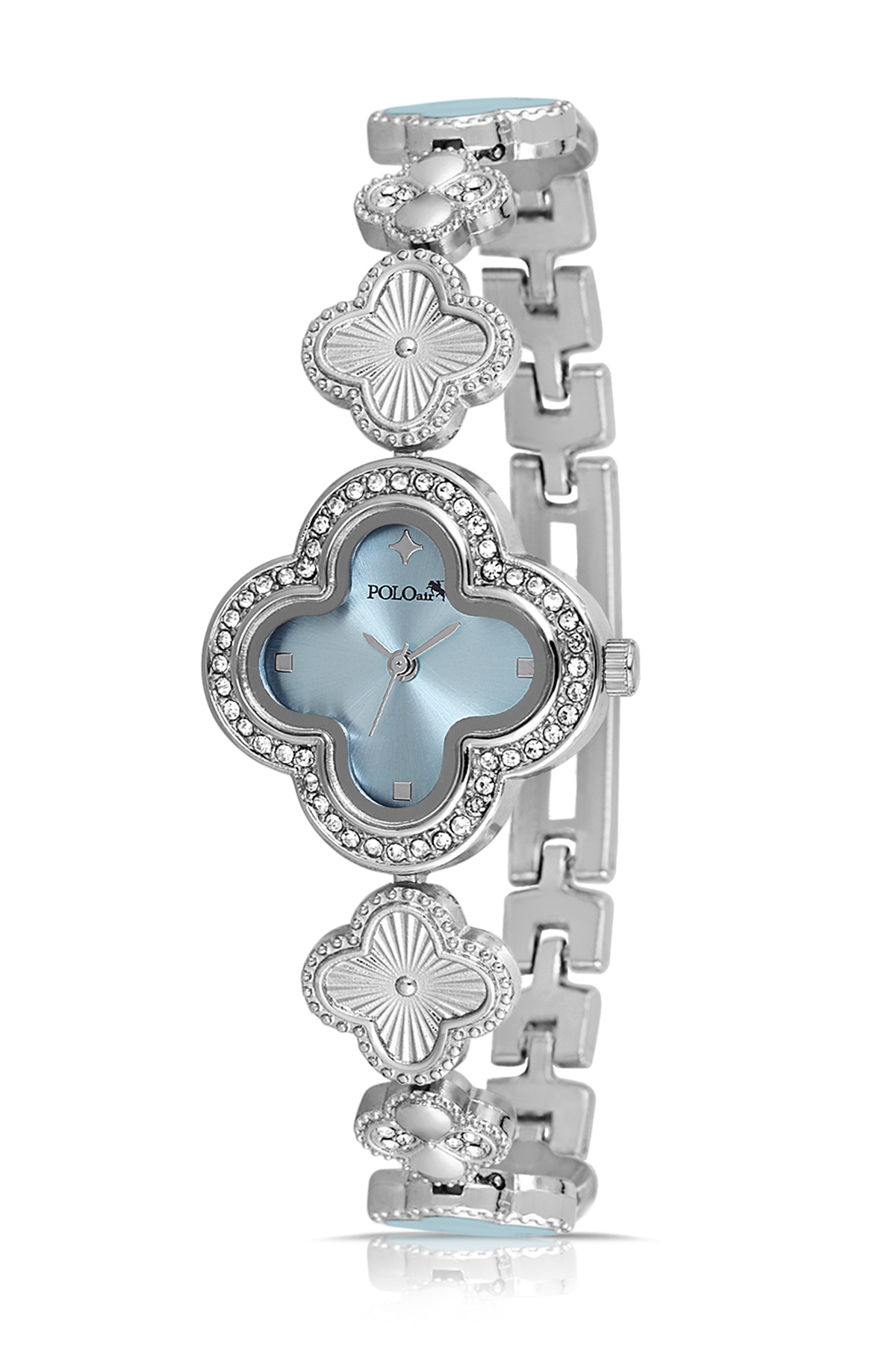 Yonca Desenli Kadın Kol Saati Yıldız Bileklik Kombin Gümüş Mavi Renk Pl-1560B4 Mavi Pl-1560B4