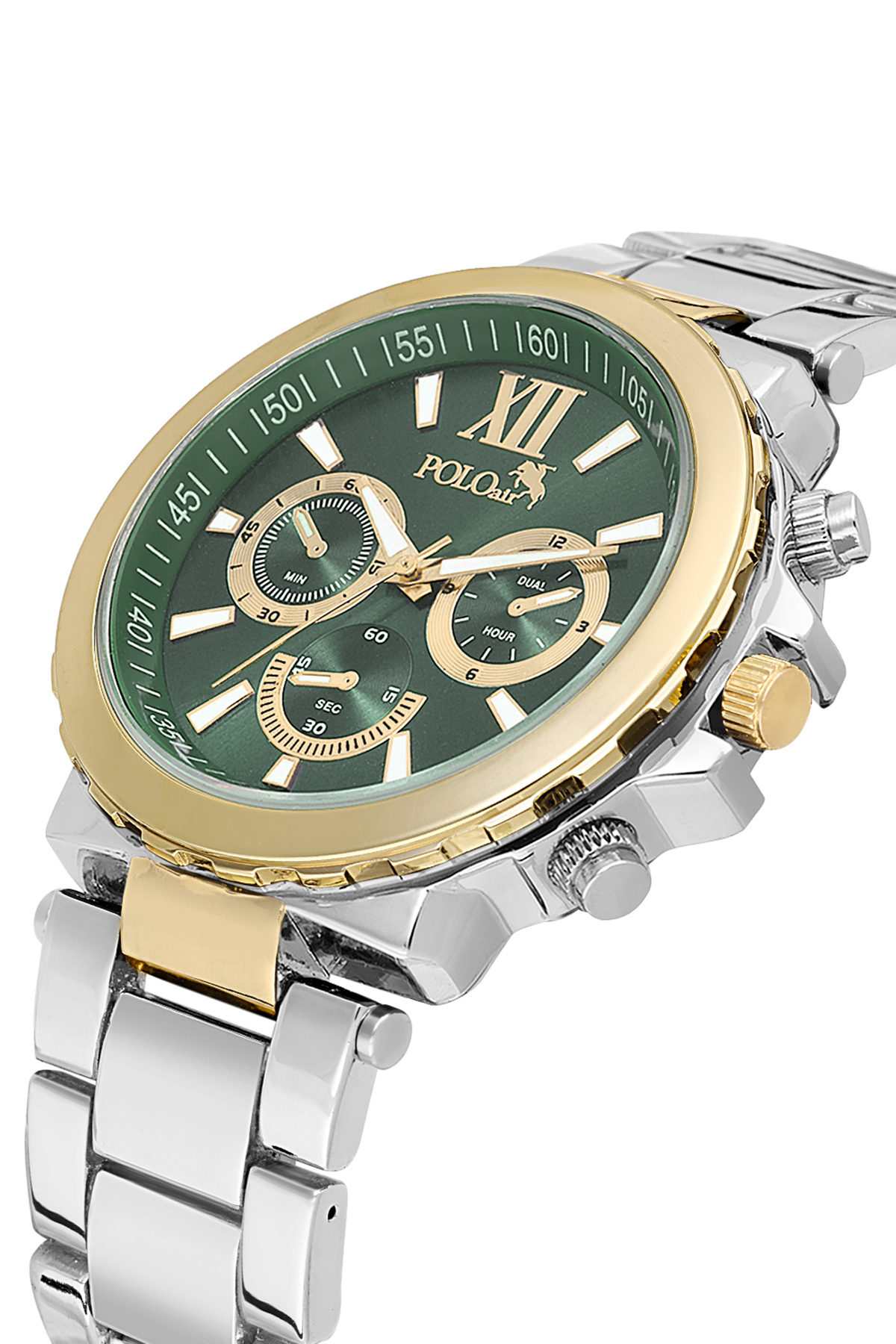 Yuvarlak Kasa Erkek Kol Saati Gümüş Gold Yeşil Renk Pl-7031E3X Yeşil - Gold - Gümüş Pl-7031E3X