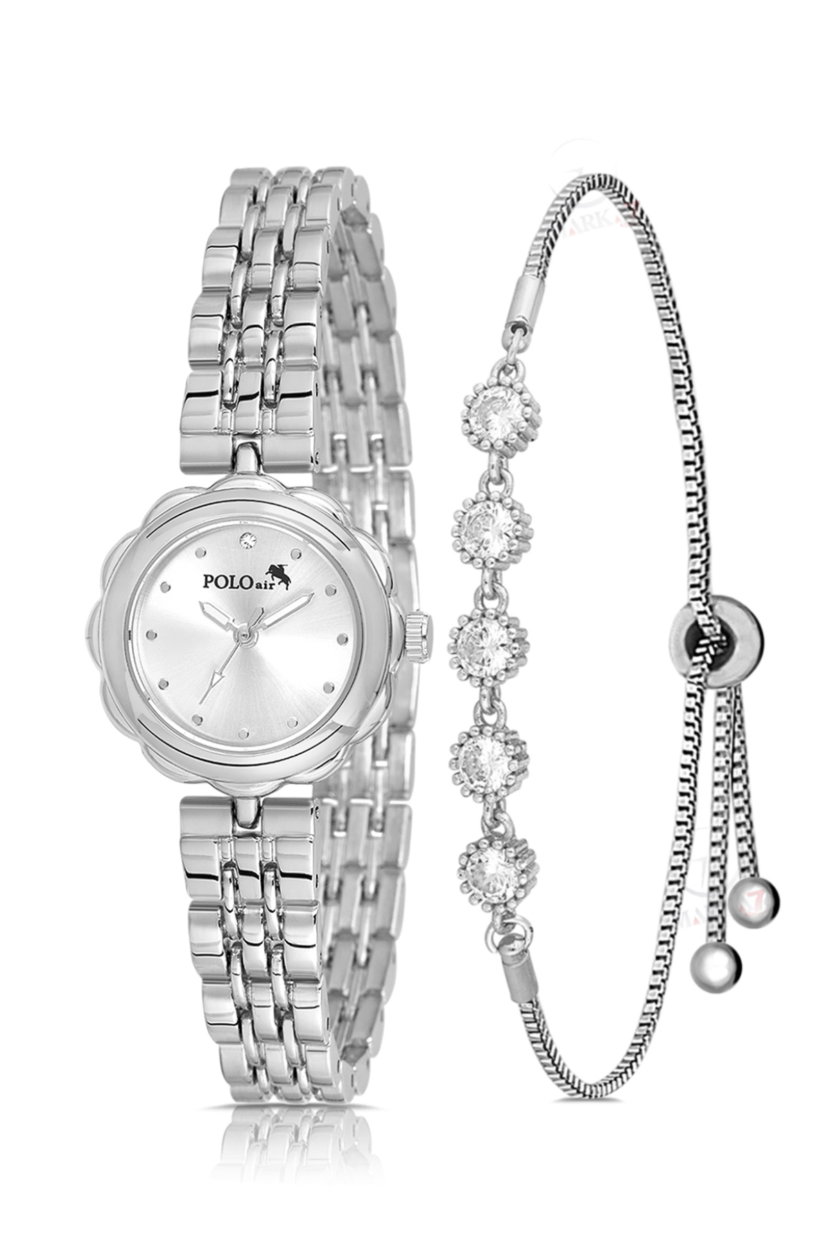 Zarif Çiçek Kasa Kadın Kol Saati 5 Taş Bileklik Kombin Gümüş Renk Pl-1561B2 Gümüş Pl-1561B2