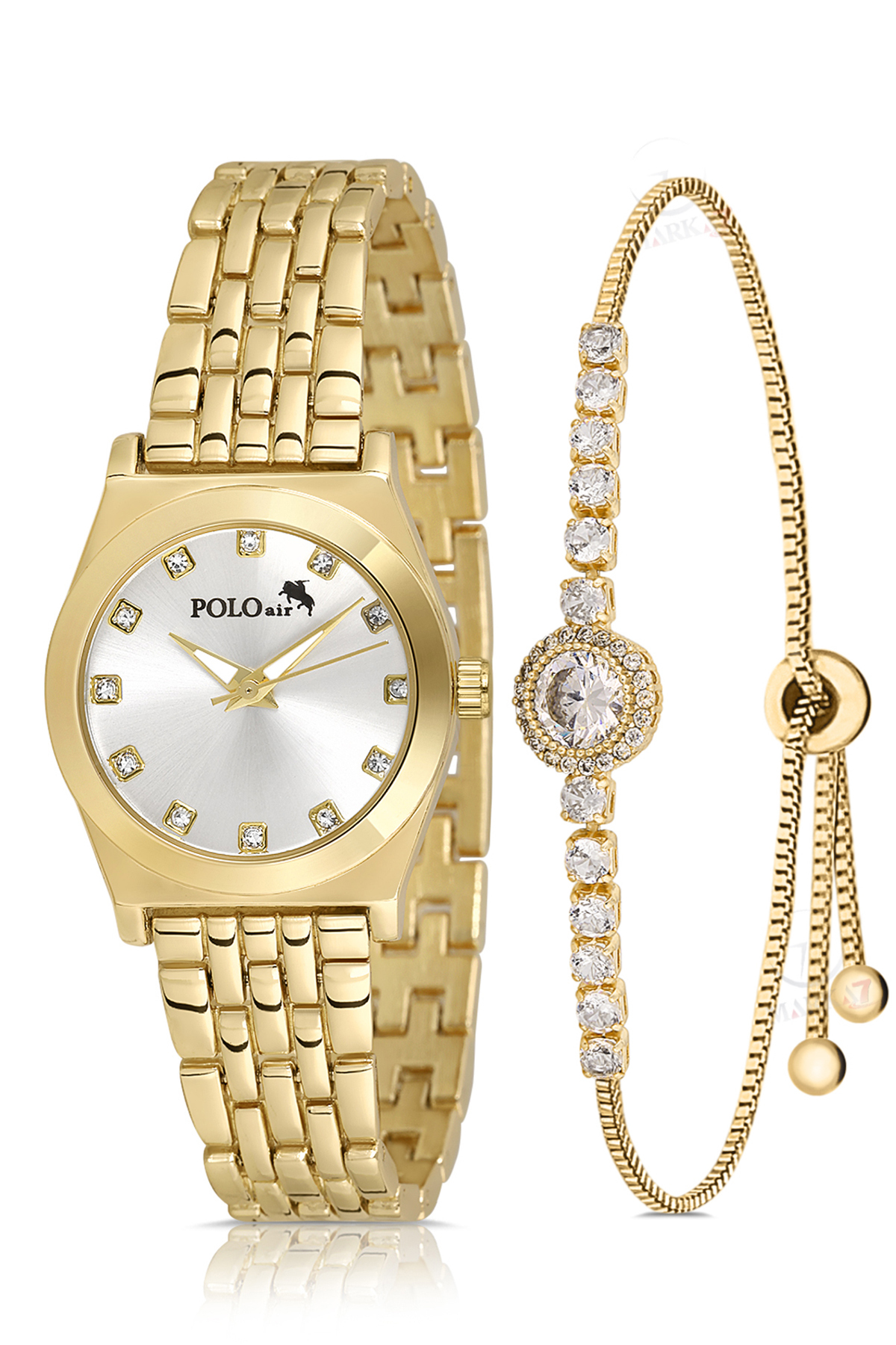 Zarif Kadın Kol Saati Zirkon Taşlı Lüx Bileklik Kombin Gold Renk Pl-1567B1 Altın Pl-1567B1