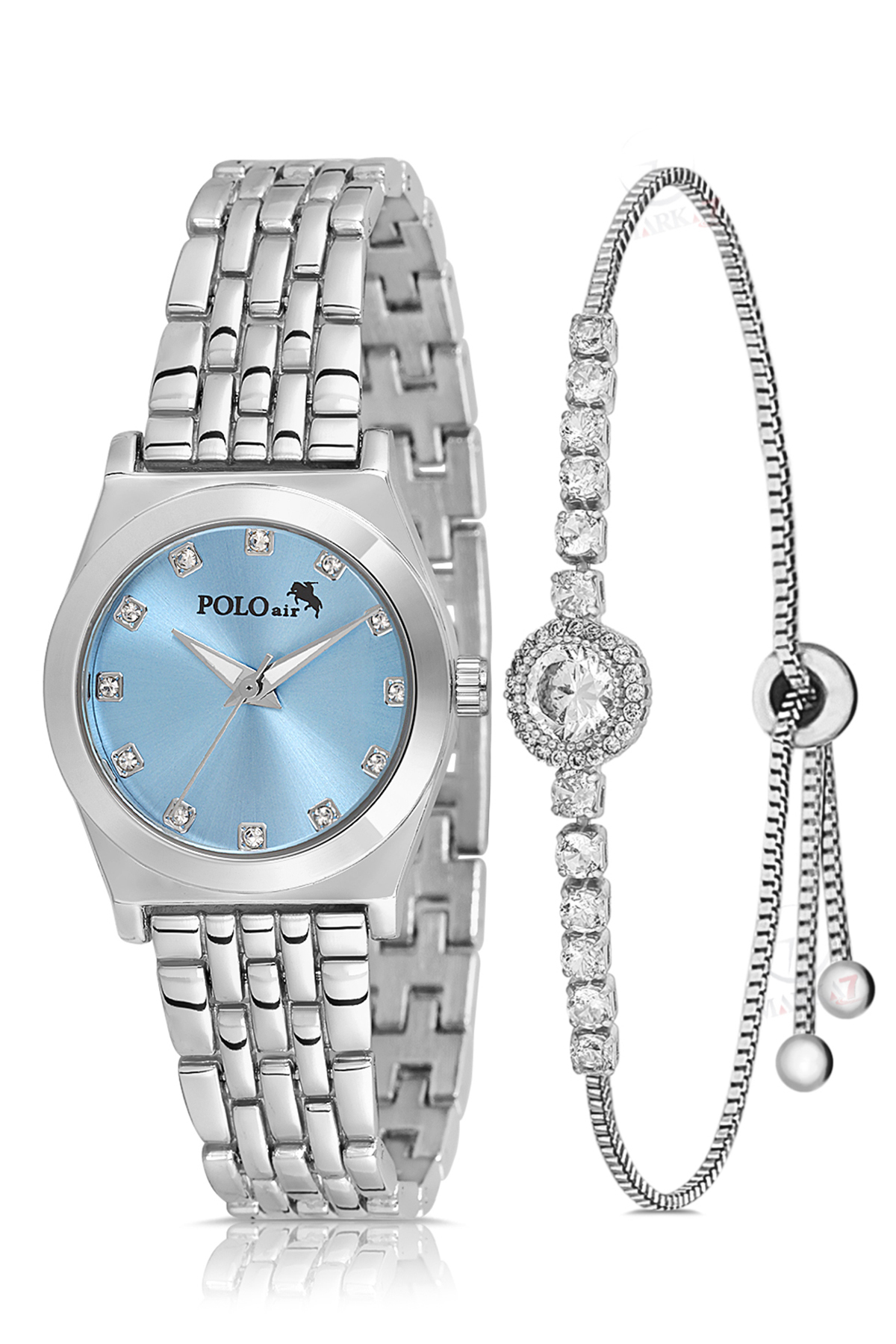Zarif Kadın Kol Saati Zirkon Taşlı Lüx Bileklik Kombin Gümüş Mavi Renk Pl-1567B4 Mavi Pl-1567B4