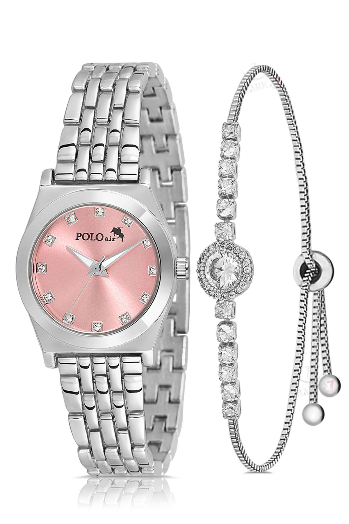 Zarif Kadın Kol Saati Zirkon Taşlı Lüx Bileklik Kombin Gümüş Pembe Renk Pl-1567B3 Pembe Pl-1567B3