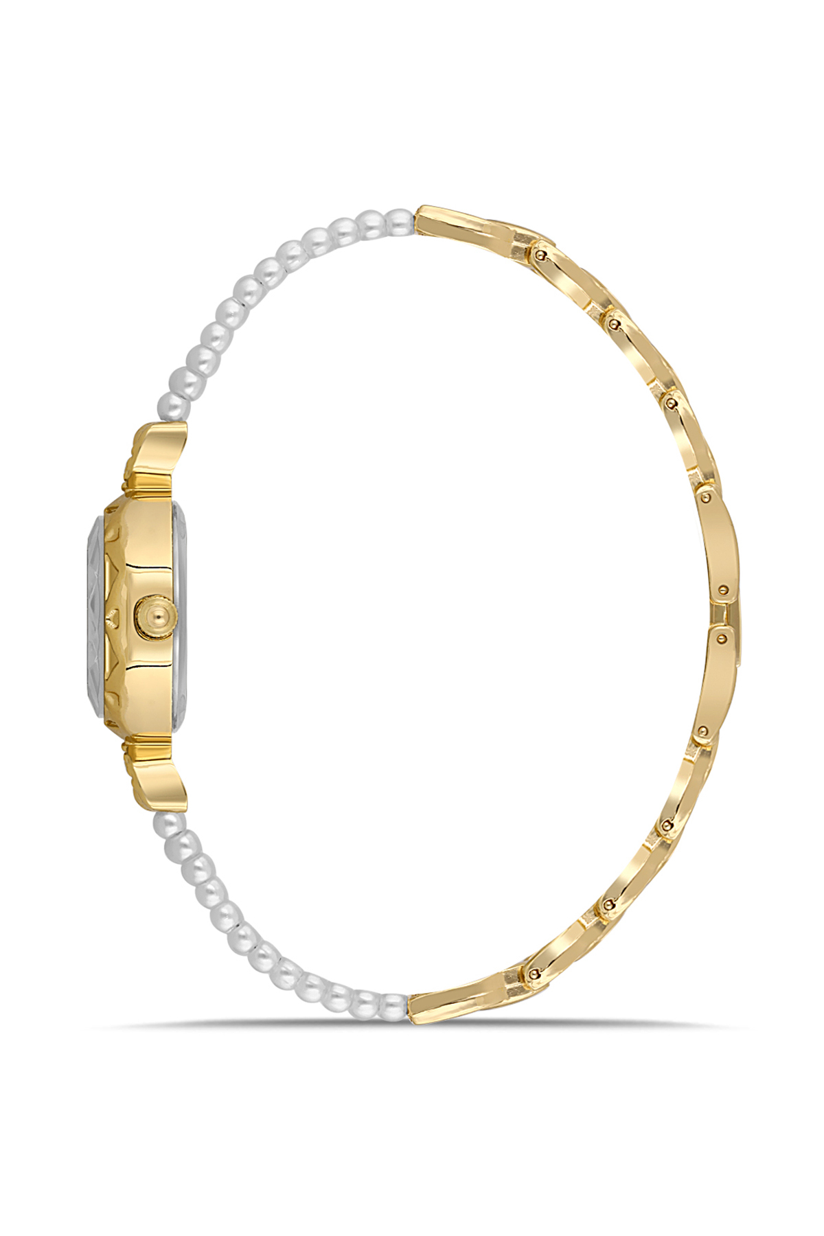 İki Inci Taşlı Görünümlü Kordon Kadın Kol Saati Dorika Bileklik Kombin Beyaz Gold Renk Pl-1531B1 Sarı Pl-1531B1