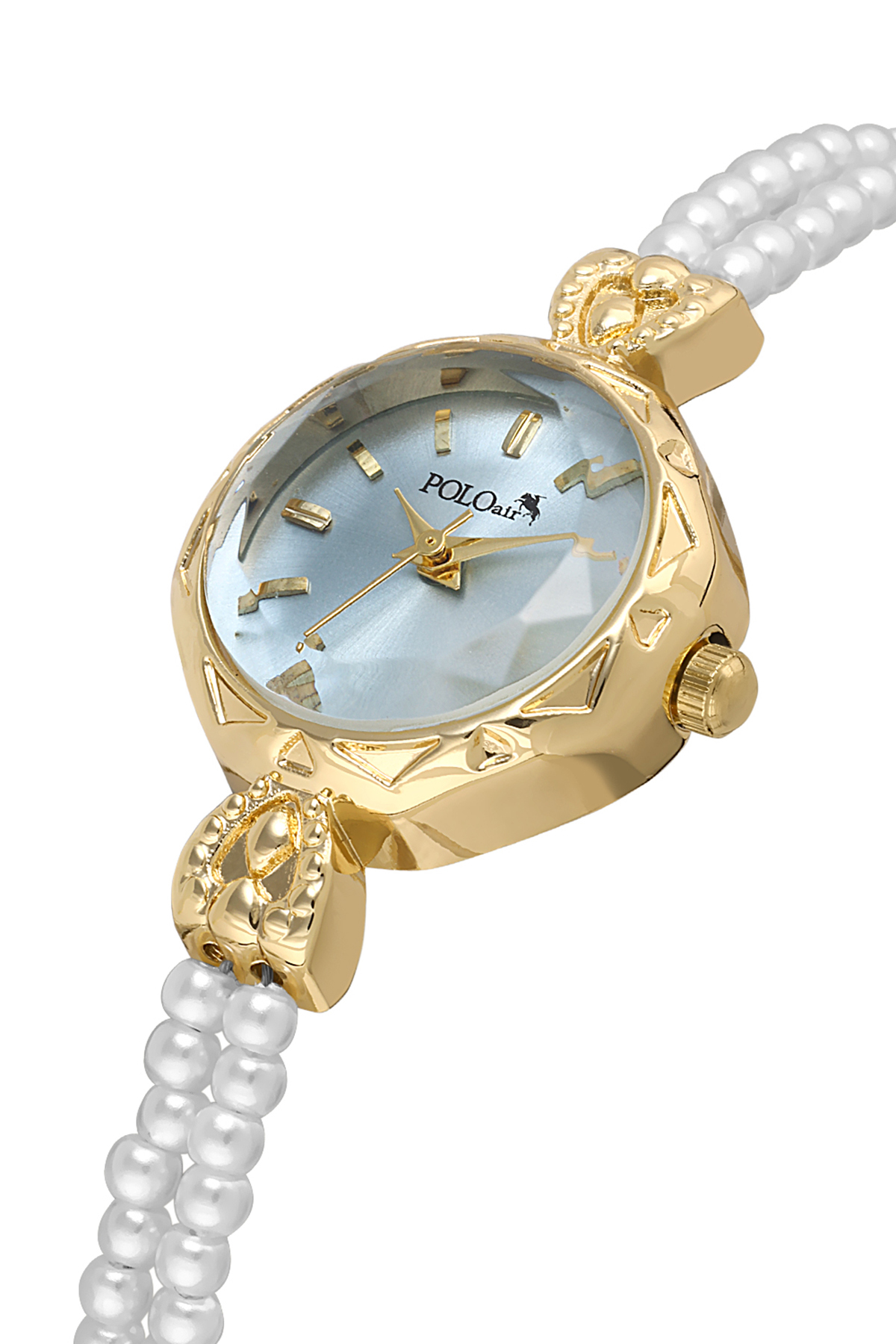 İki Inci Taşlı Görünümlü Kordon Kadın Kol Saati Dorika Bileklik Kombin Gold Mavi Renk Pl-1531B8 Mavi-Gold-Beyaz Pl-1531B8