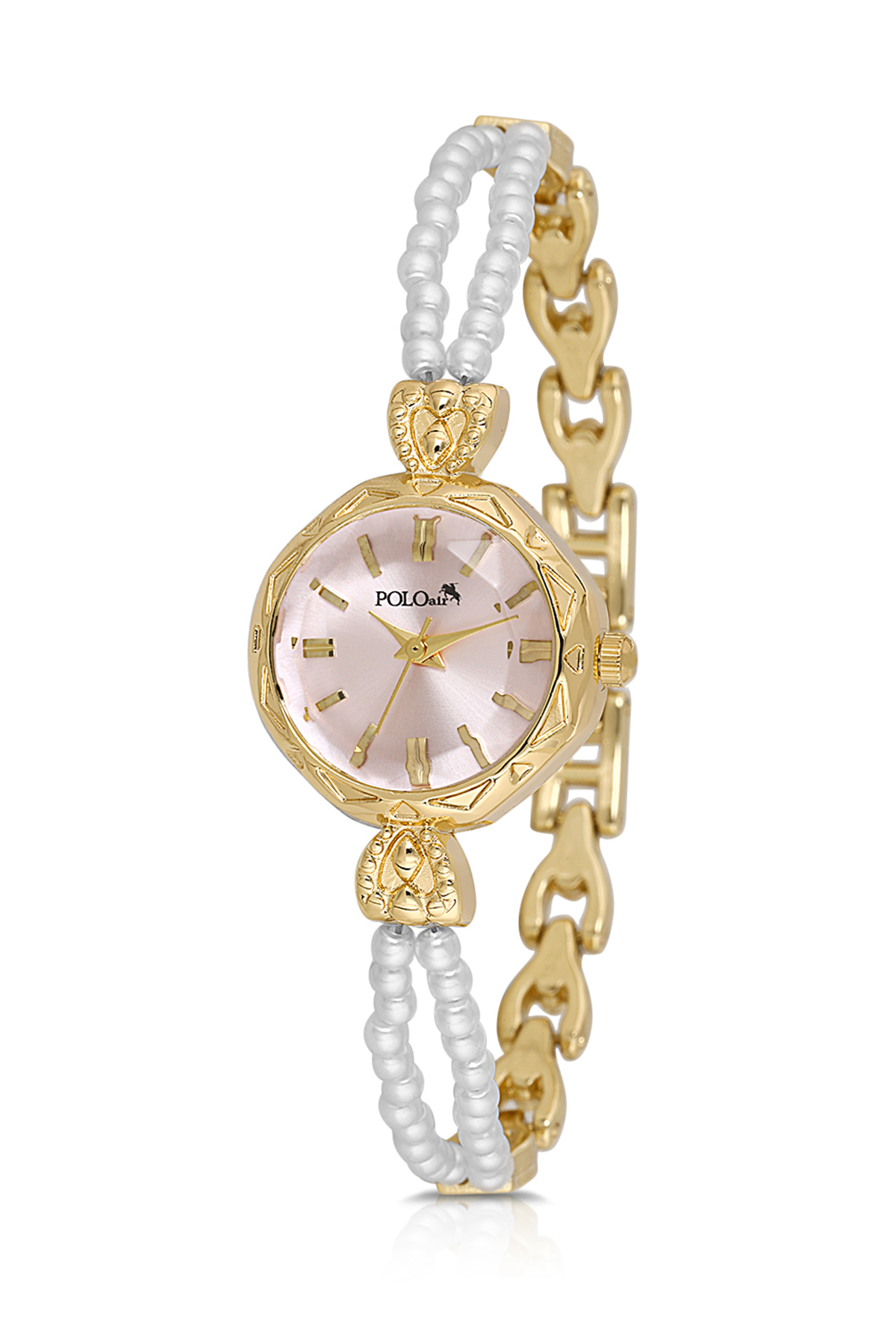 İki Inci Taşlı Görünümlü Kordon Kadın Kol Saati Dorika Bileklik Kombin Gold Pembe Renk Pl-1531B6 Pembe Pl-1531B6