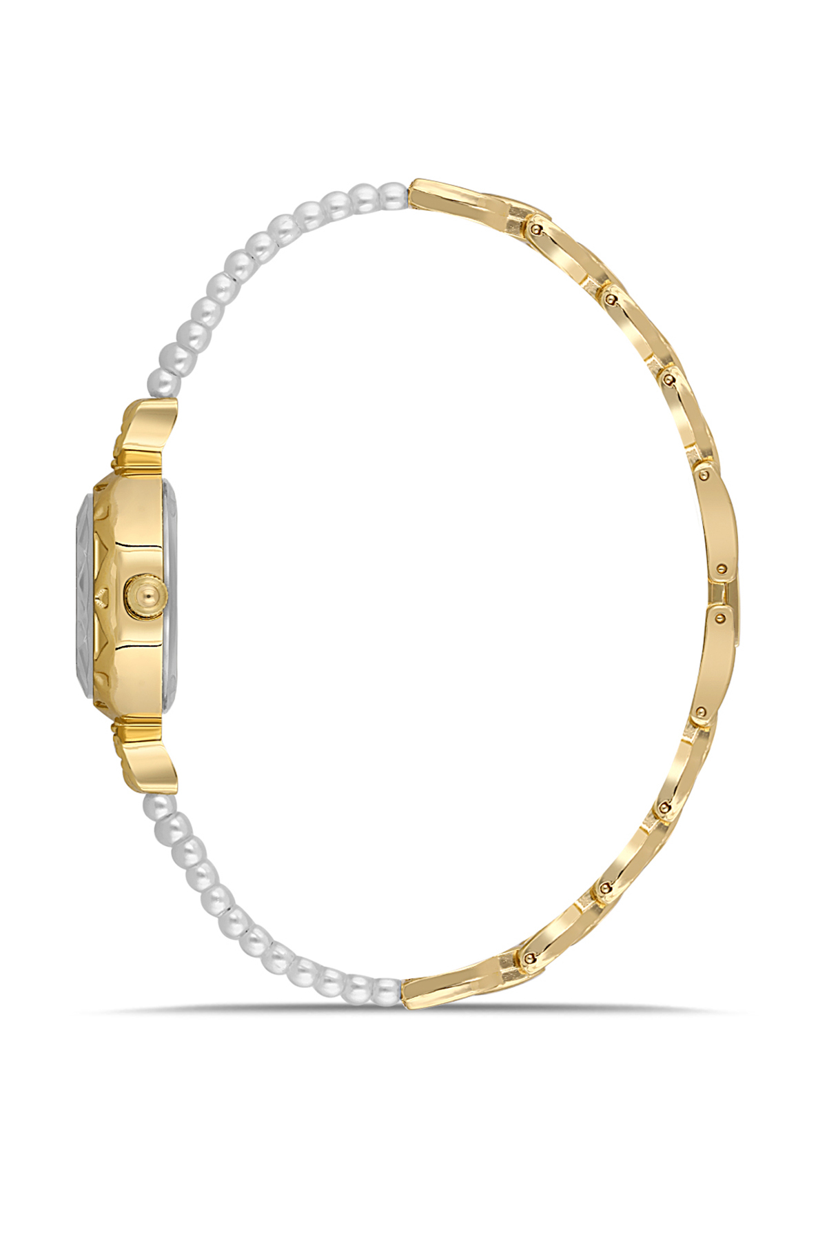 İki Inci Taşlı Görünümlü Kordon Kadın Kol Saati Dorika Bileklik Kombin Gold Pembe Renk Pl-1531B6 Pembe Pl-1531B6