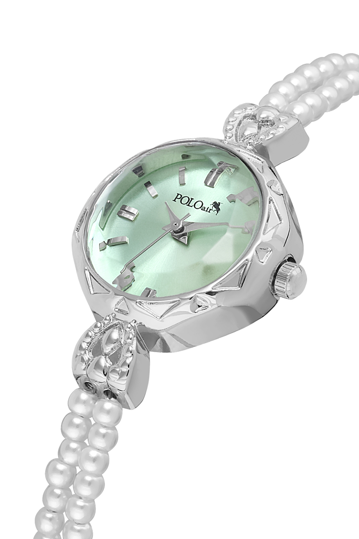 İki Inci Taşlı Görünümlü Kordon Kadın Kol Saati Dorika Bileklik Kombin Gümüş Yeşil Renk Pl-1531B3 Yeşil Pl-1531B3