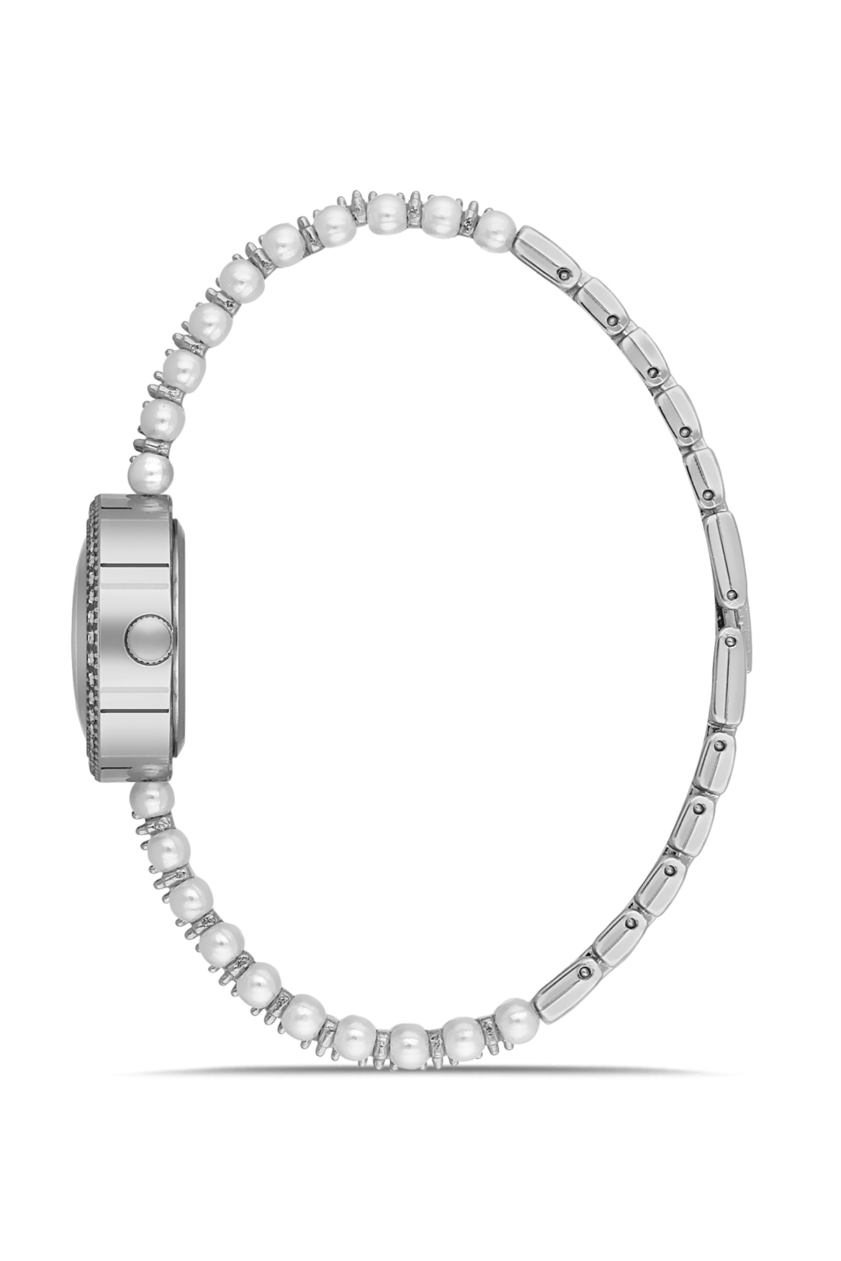 İnci Taşlı Görünümlü Kadın Kol Saati Zirkon Taşlı 5 Taş Bileklik Kombin Yeşil Gümüş Renk Pl-1528B3 Yeşil Pl-1528B3