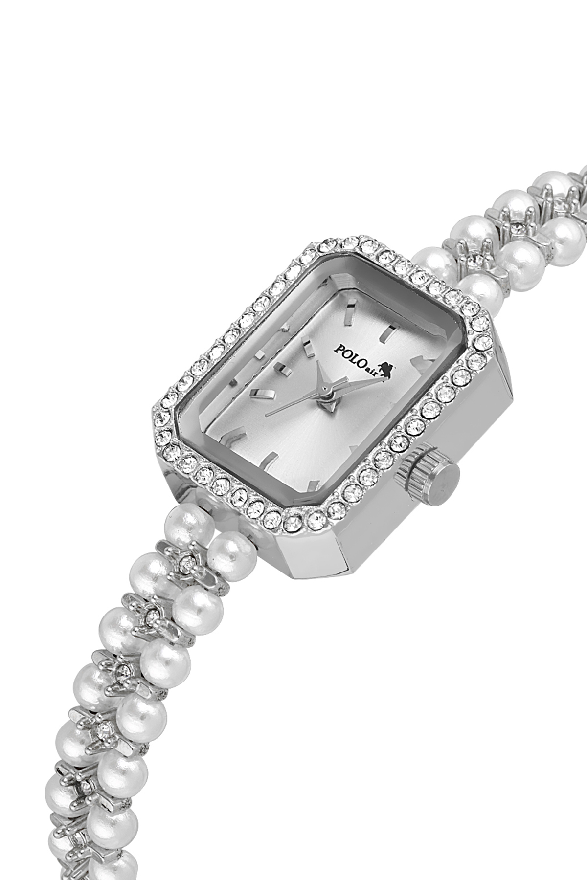 İnci Taşlı Görünümlü Kadın Kol Saati Zirkon Taşlı Suyolu Bileklik Kombin Beyaz Gümüş Renk Pl-1529B2 Gri Pl-1529B2