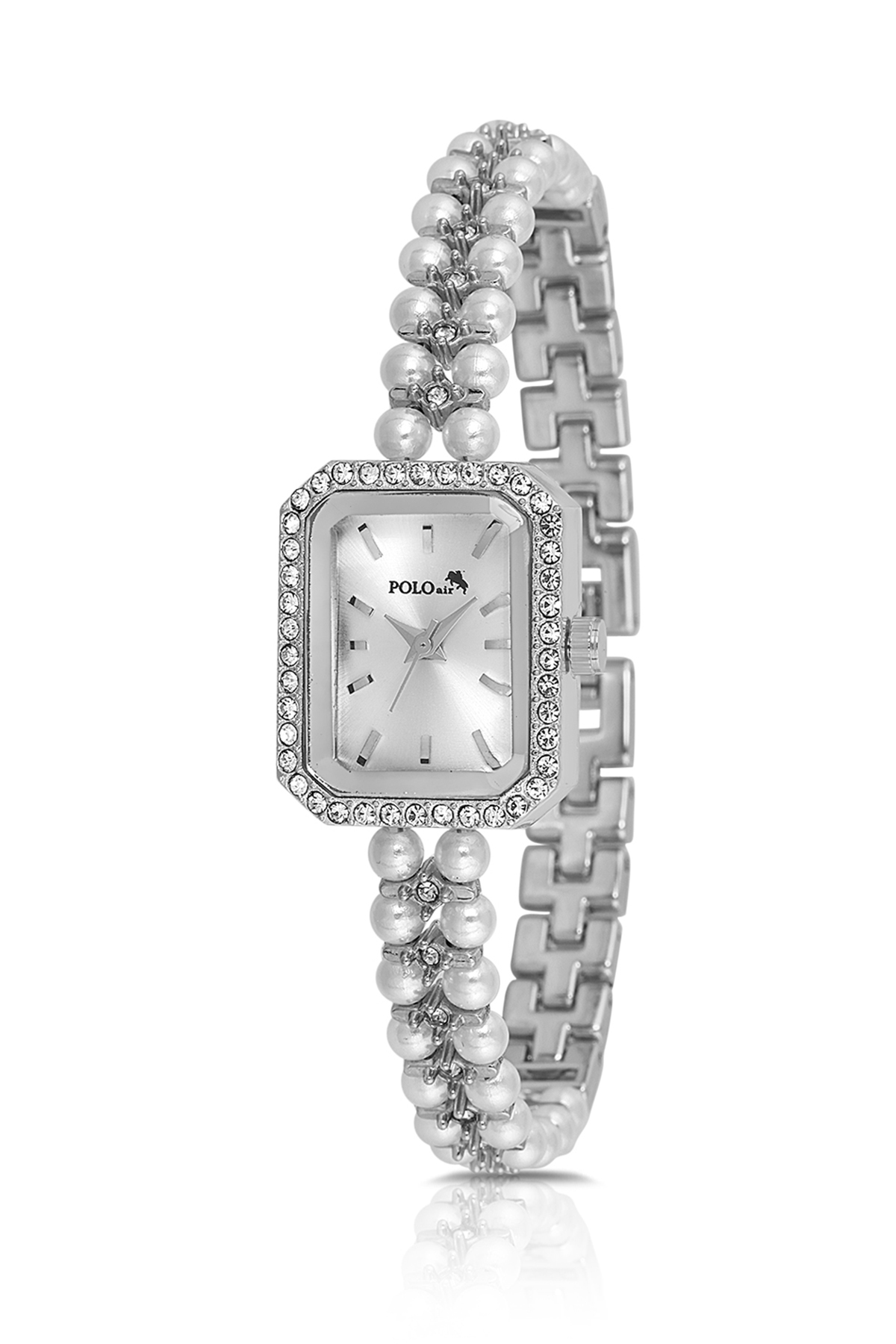 İnci Taşlı Görünümlü Kadın Kol Saati Zirkon Taşlı Suyolu Bileklik Kombin Beyaz Gümüş Renk Pl-1529B2 Gri Pl-1529B2