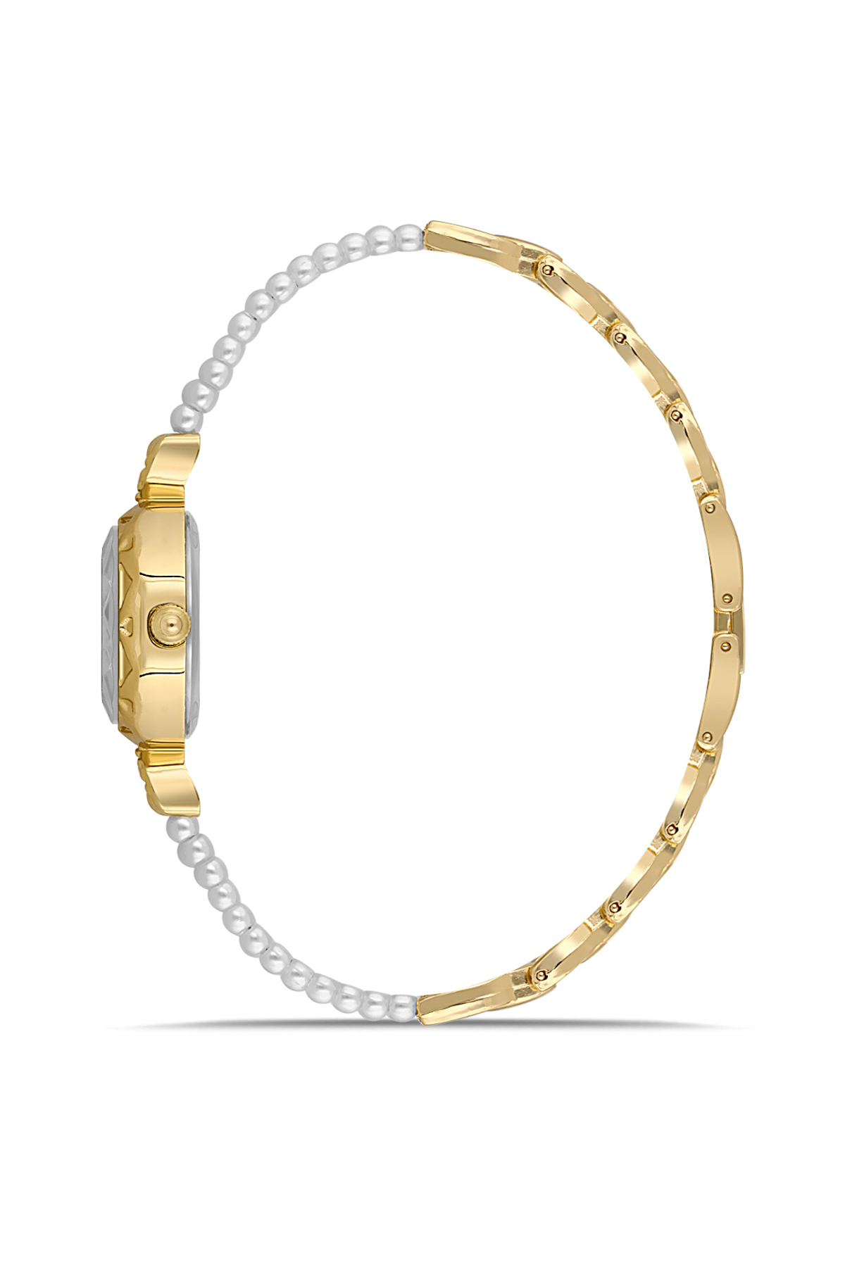 İnci Taşlı Görünümlü Kordon Kadın Kol Saati Parfüm Bordo Kutsunda Set Gold Lila Renk St-2174S7 Mor St-2174S7