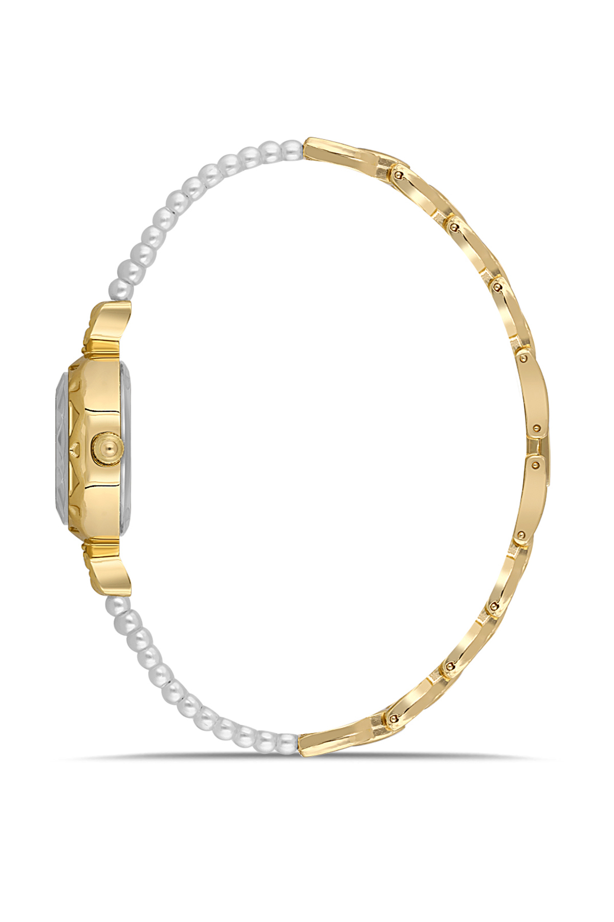 İnci Taşlı Görünümlü Kordon Kadın Kol Saati Parfüm Bordo Kutsunda Set Gold Mavi Renk St-2174S8 Mavi St-2174S8