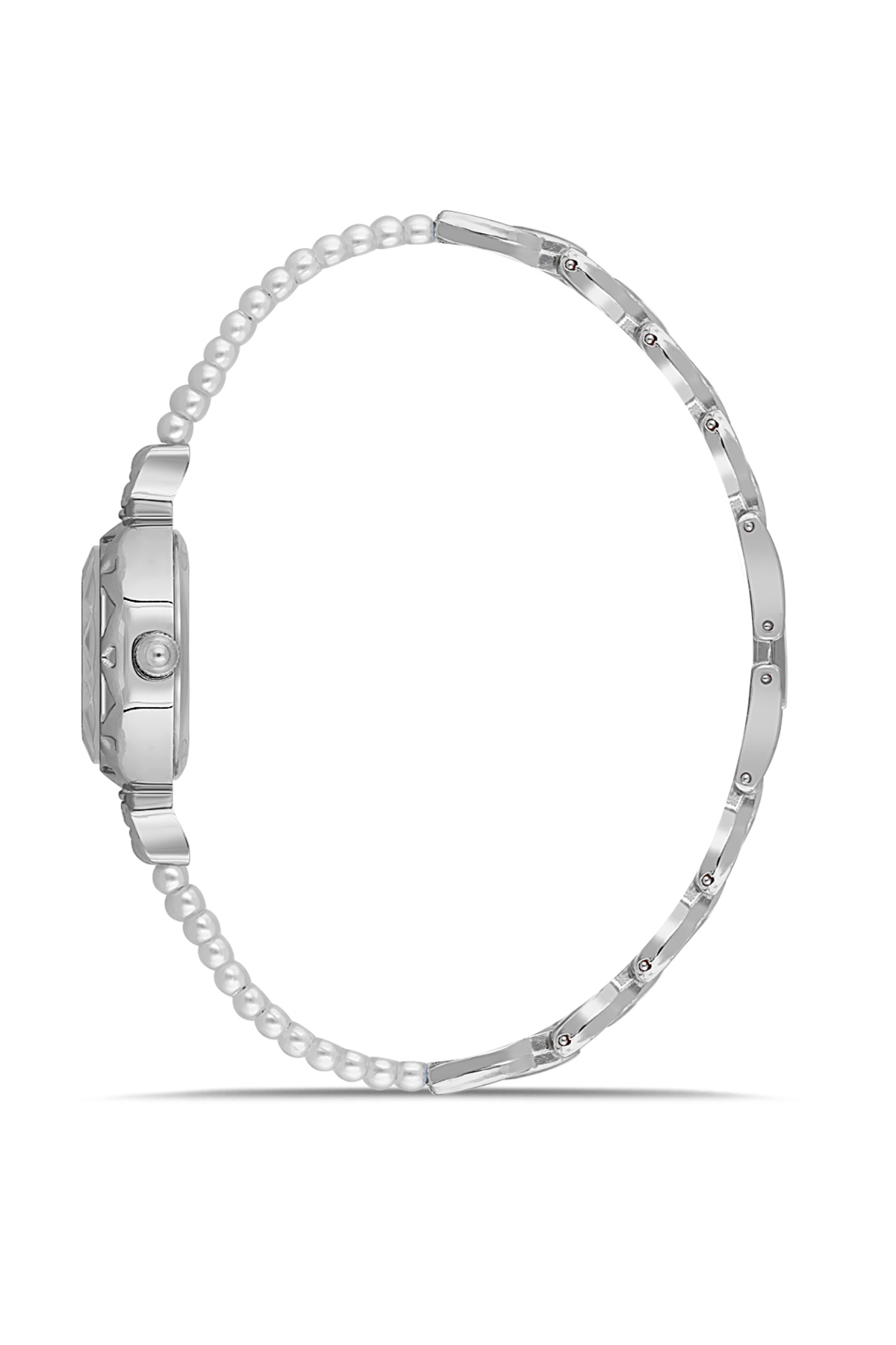 İnci Taşlı Görünümlü Kordon Kadın Kol Saati Parfüm Bordo Kutsunda Set Gümüş Beyaz Renk St-2174S2 Gri St-2174S2