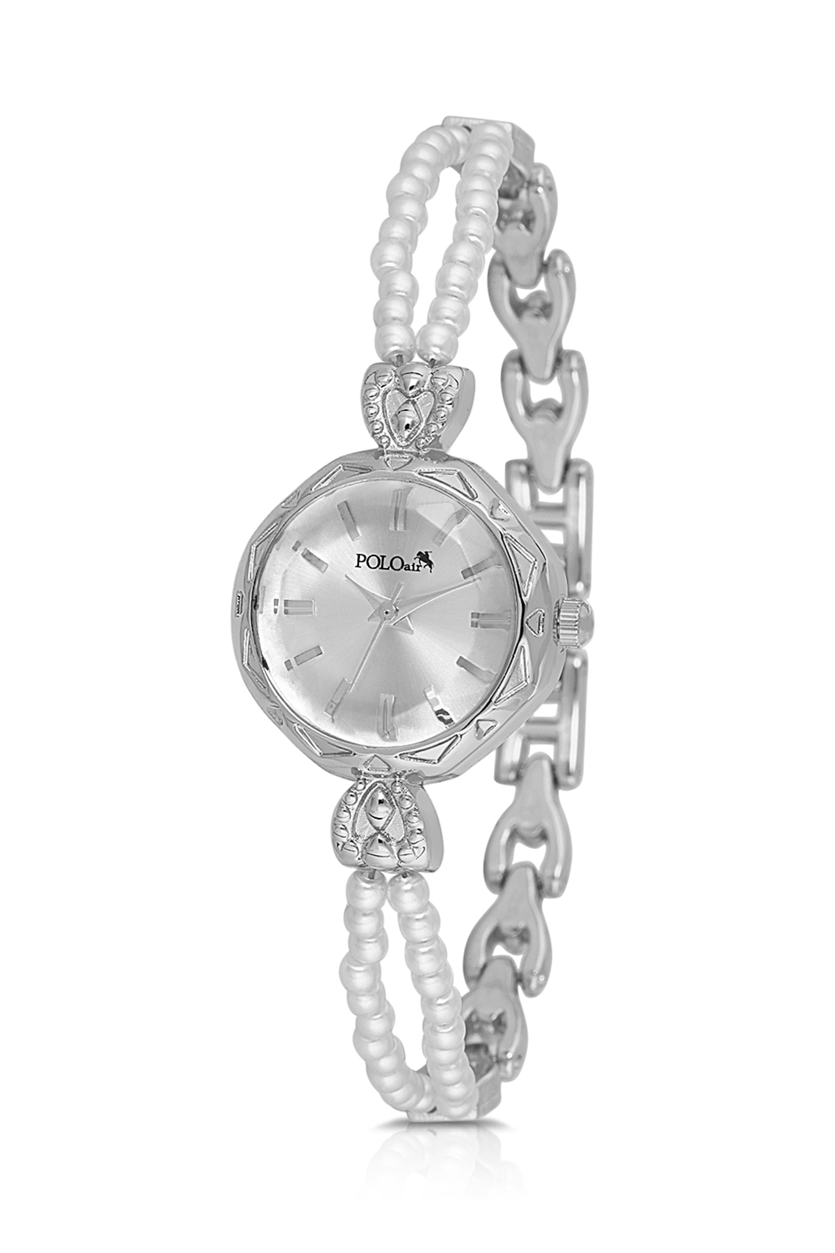 İnci Taşlı Görünümlü Kordon Kadın Kol Saati Parfüm Bordo Kutsunda Set Gümüş Beyaz Renk St-2174S2 Gri St-2174S2