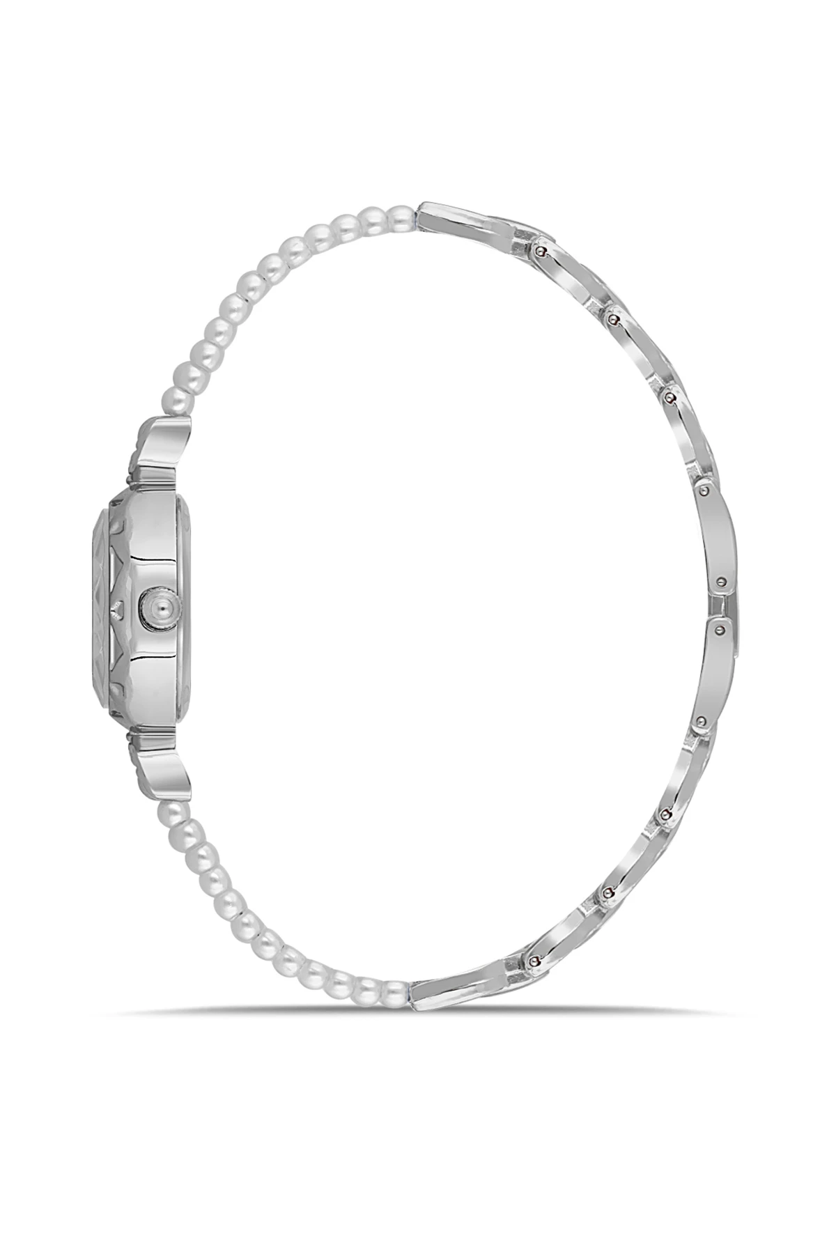 İnci Taşlı Görünümlü Kordon Kadın Kol Saati Parfüm Bordo Kutsunda Set Gümüş Mavi Renk St-2174S5 Mavi St-2174S5