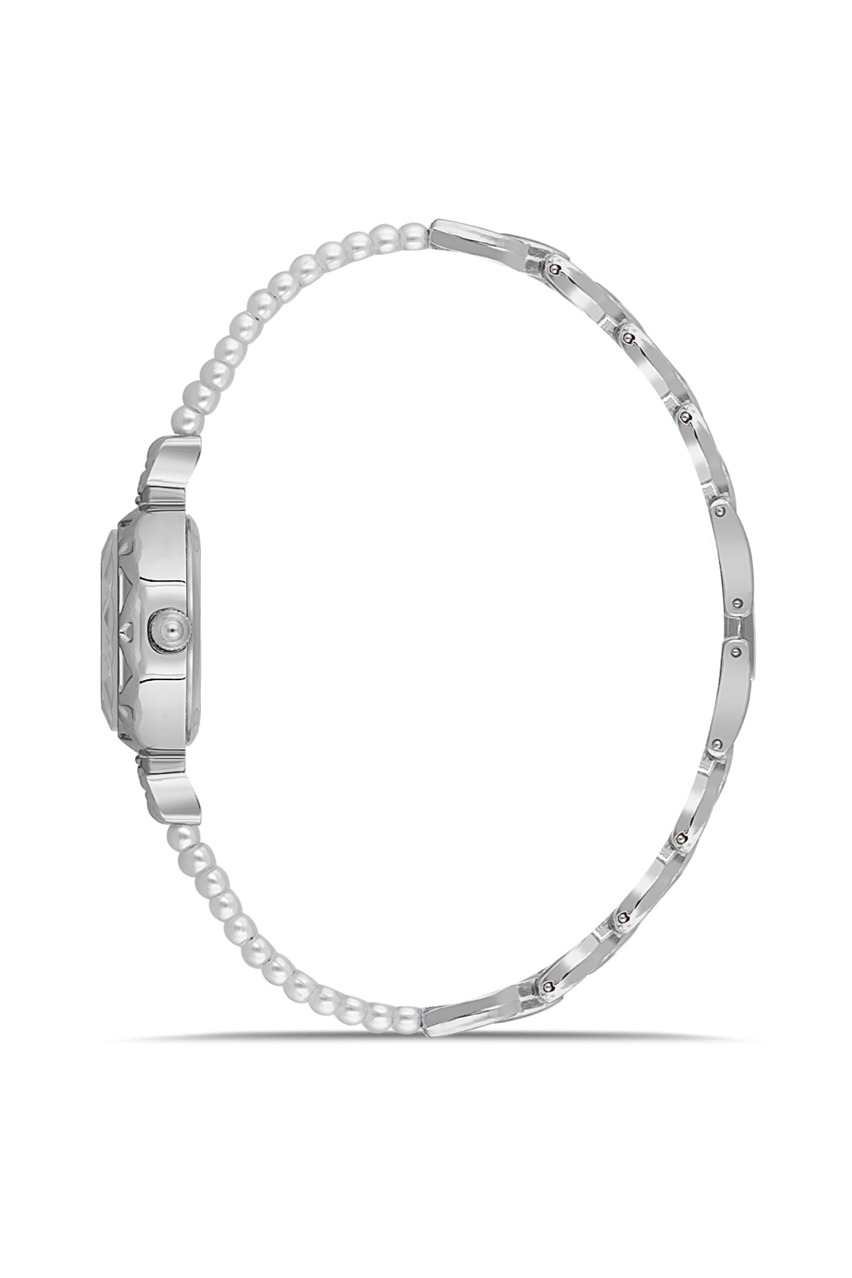 İnci Taşlı Görünümlü Kordon Kadın Kol Saati Parfüm Bordo Kutsunda Set Gümüş Yeşil Renk St-2174S3 Yeşil St-2174S3