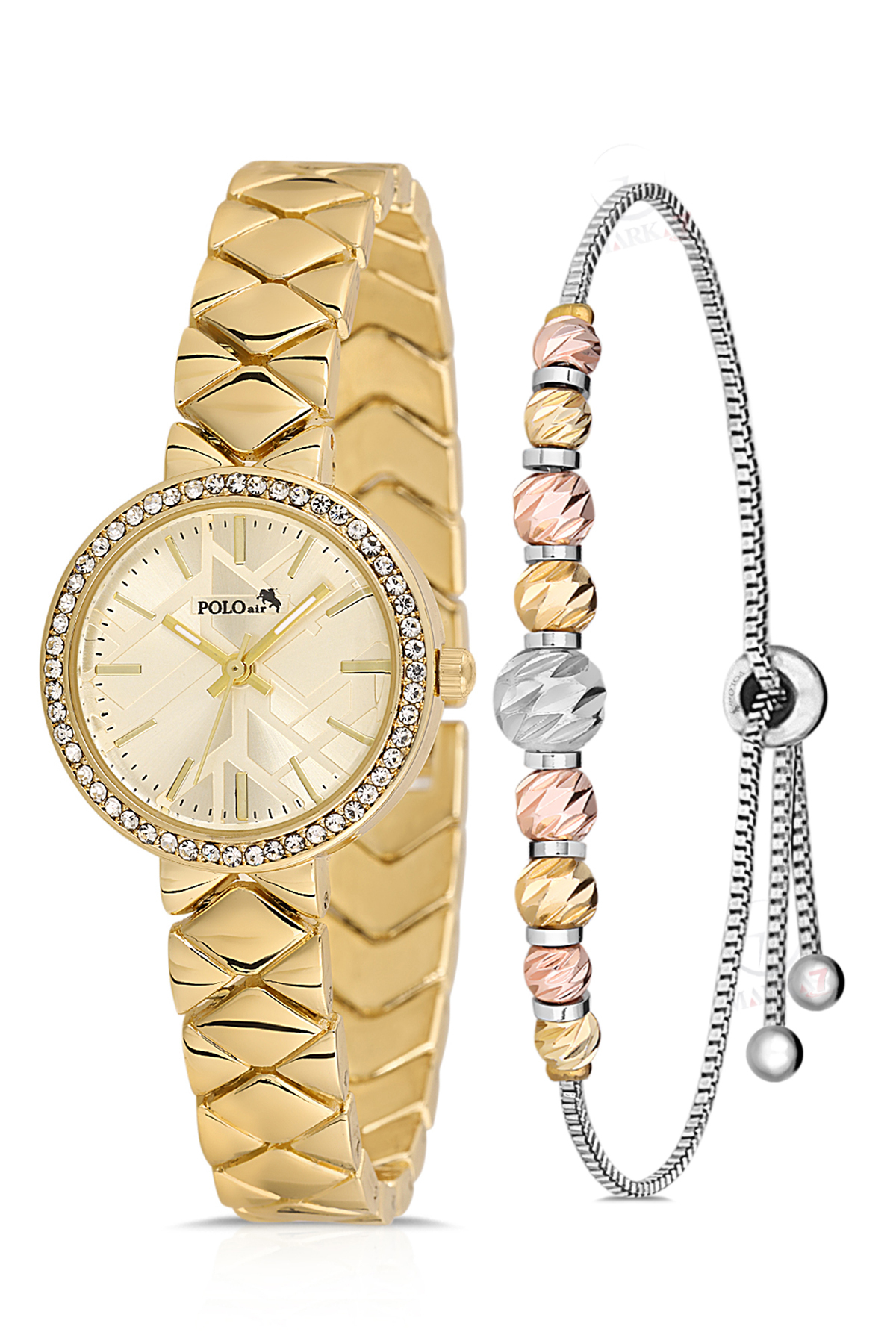 Lüx Taşlı Baklava Desen Kadın Kol Saati Dorika Bileklik Kombin Gold Renk Pl-1537B1 Gold Pl-1537B1