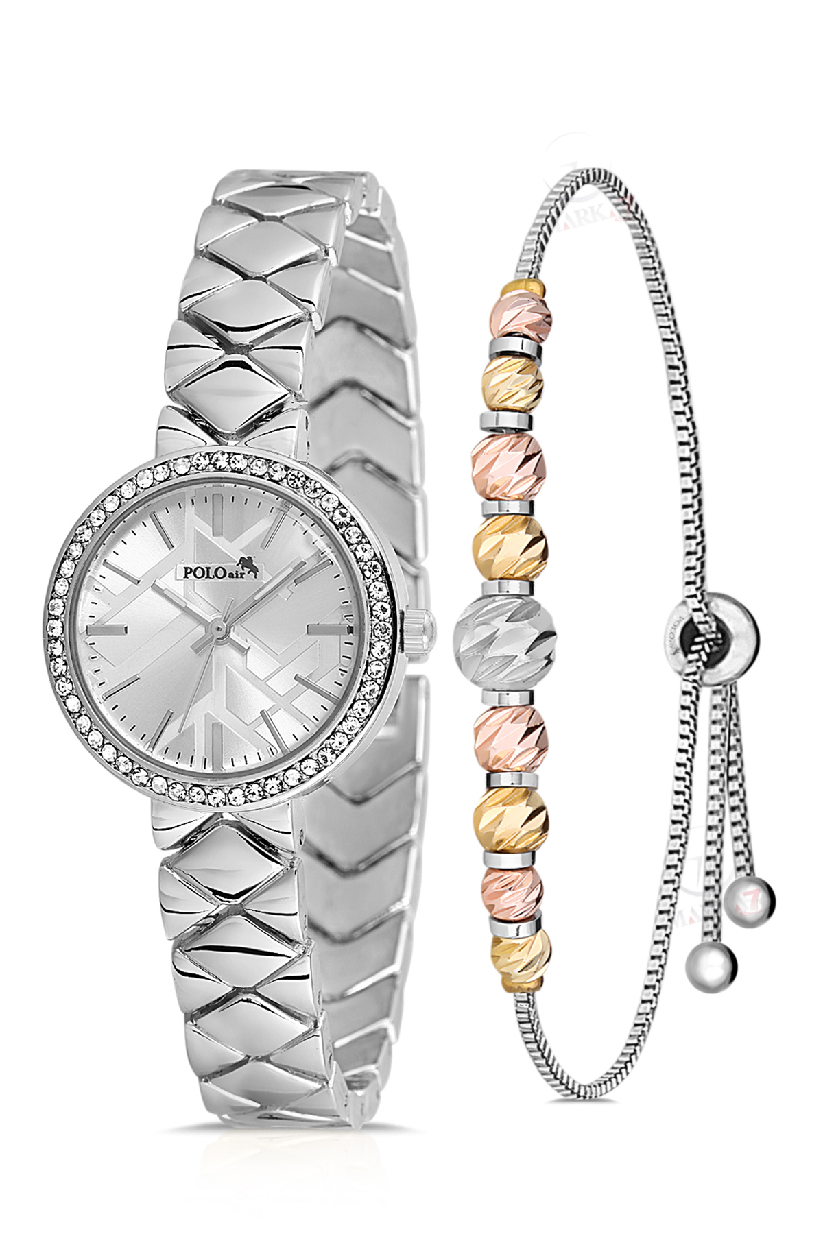 Lüx Taşlı Baklava Desen Kadın Kol Saati Dorika Bileklik Kombin Gümüş Renk Pl-1537B2 Gri Pl-1537B2