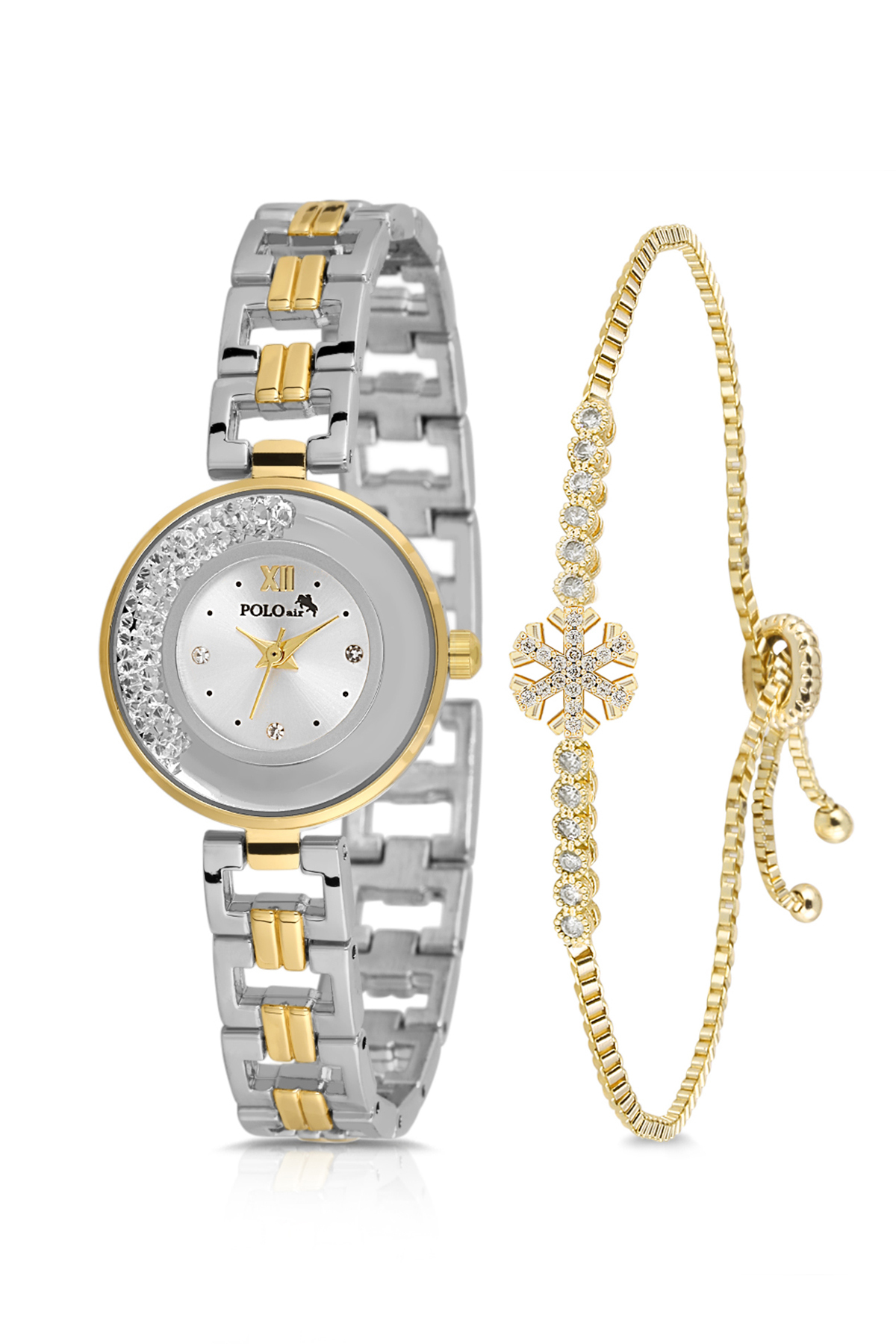 Lüx Taşlı Kadın Kol Saati Zirkon Taşlı Kartanesi Bileklik Kombin Gold Gümüş Renk Pl-1539B3 Çok Renkli Pl-1539B3