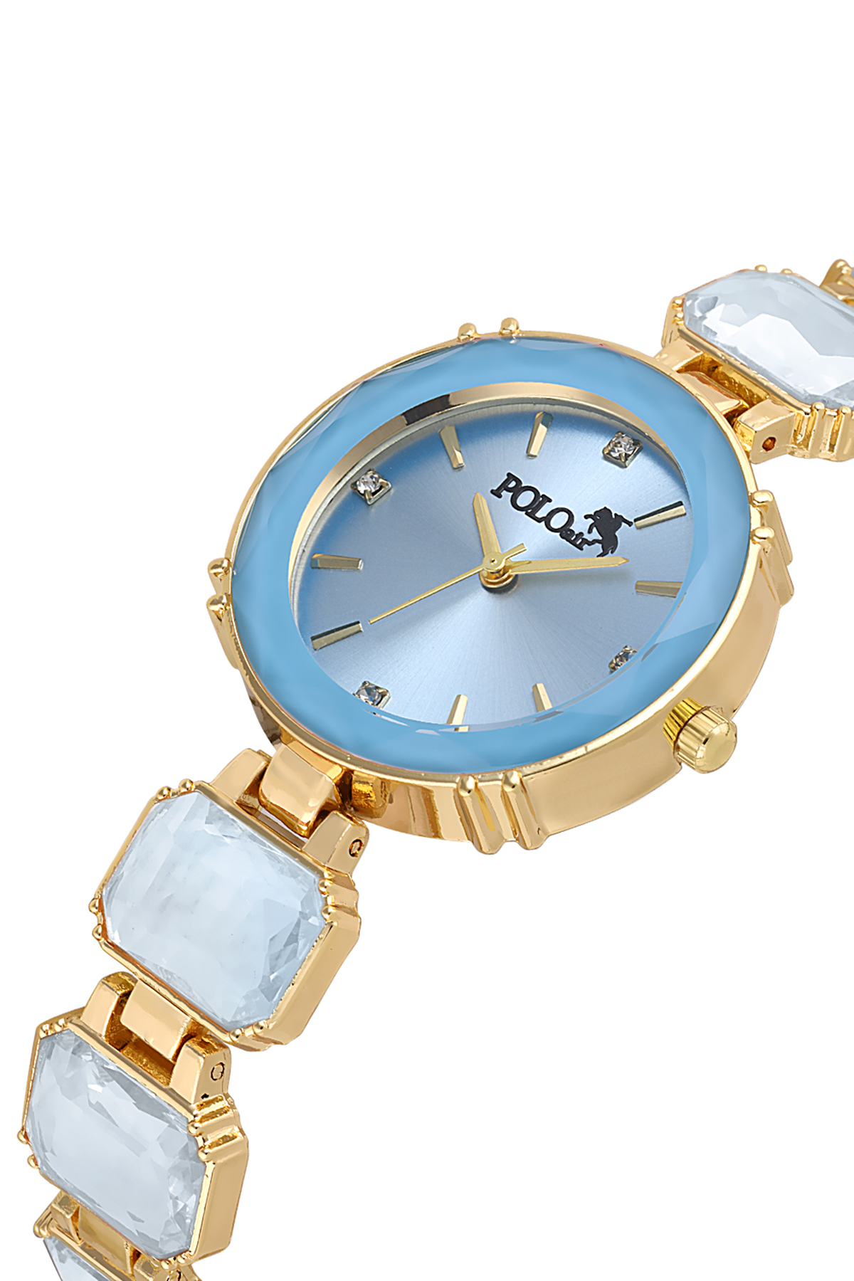 Lüx Taşlı Kordon Kadın Kol Saati Zirkon Taşlı Yuvarlak Bileklik Kombin Mavi Gold Renk Pl-1533B4 Mavi Pl-1533B4