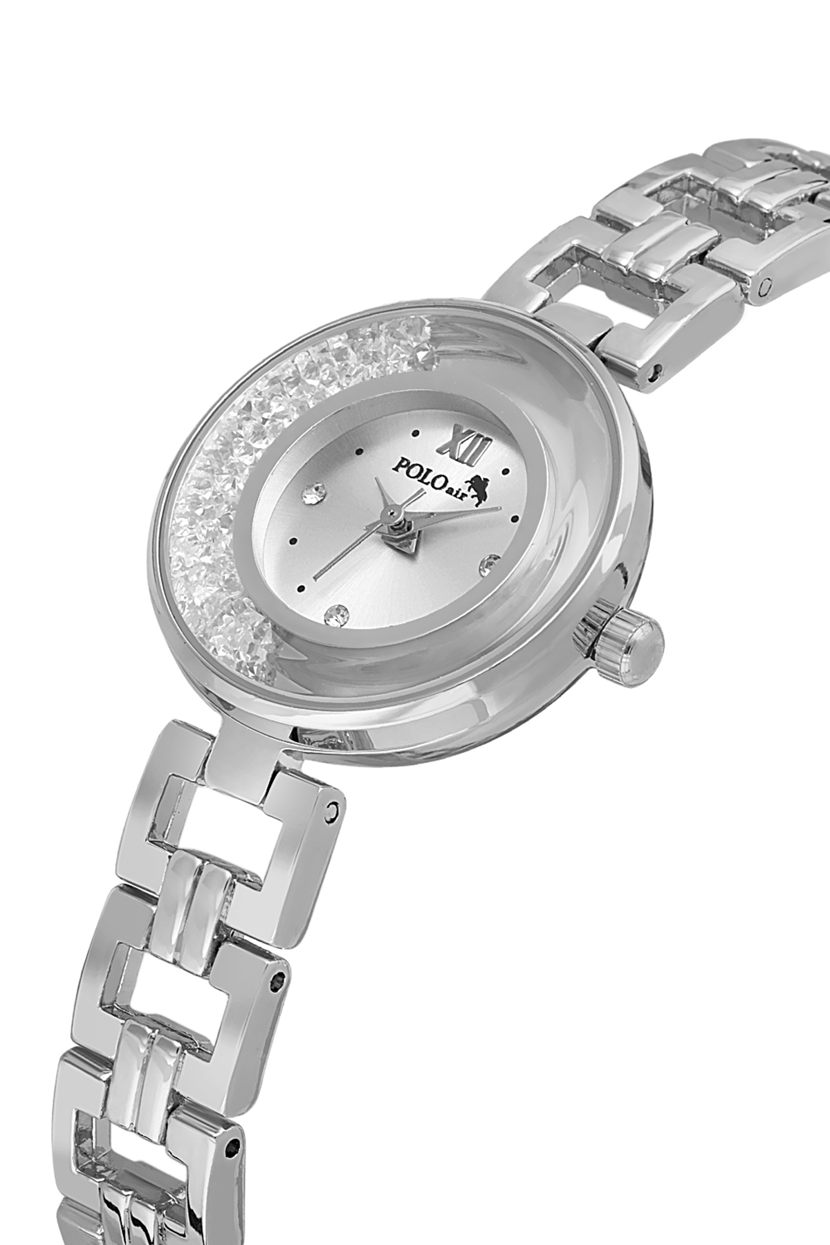 Lüx Taşlı Zincir Kordon Kadın Kol Saati Zirkon Taşlı Kartanesi Bileklik Kombin Gümüş Renk Pl-1539B2 Gri Pl-1539B2