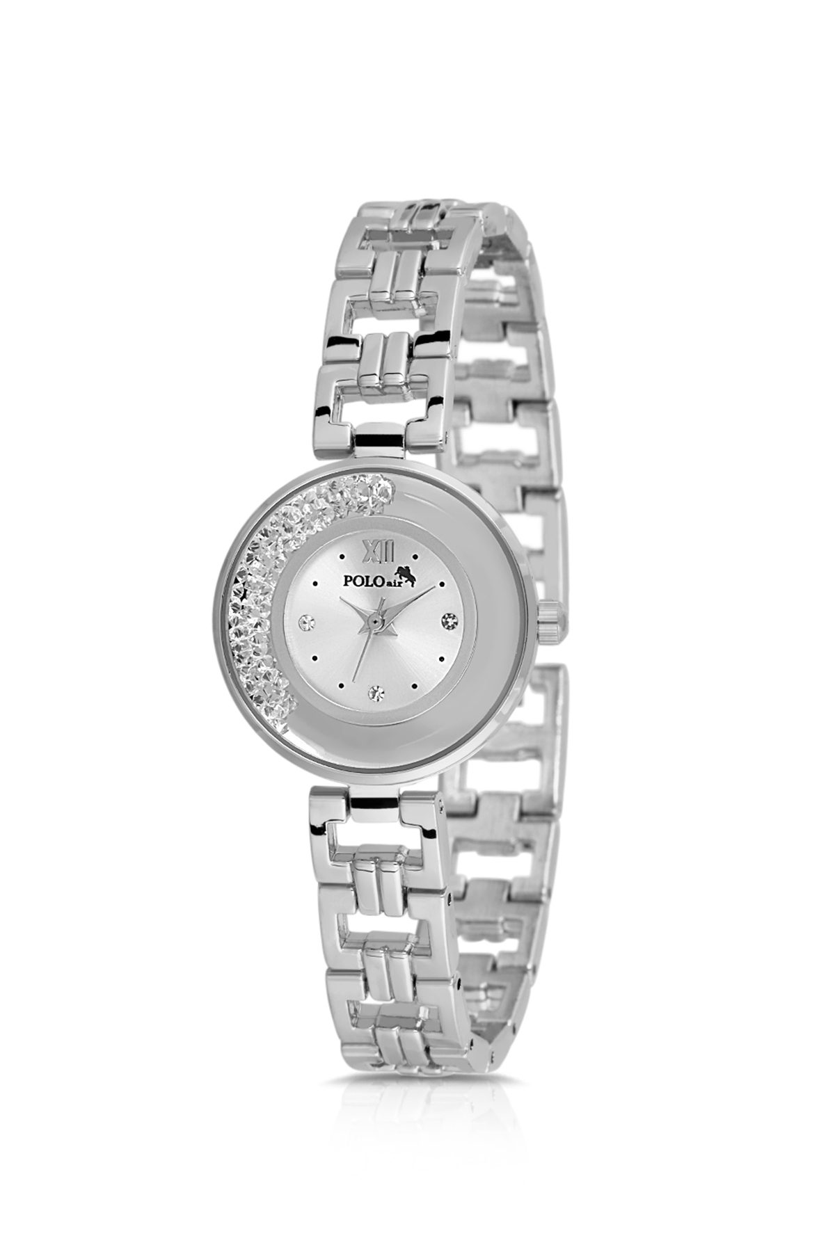 Lüx Taşlı Zincir Kordon Kadın Kol Saati Zirkon Taşlı Kartanesi Bileklik Kombin Gümüş Renk Pl-1539B2 Gri Pl-1539B2