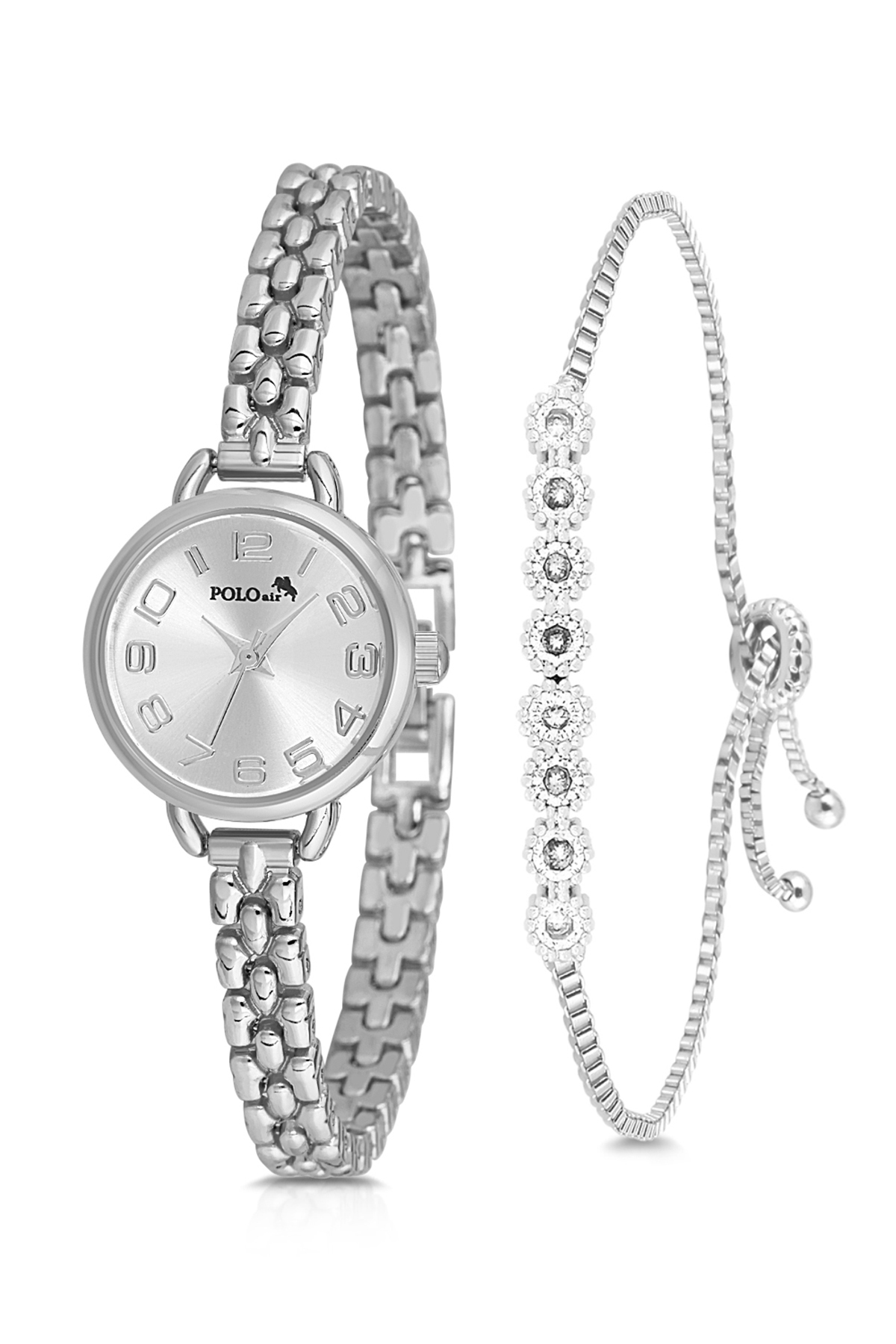 Minik Rakamlı Kadın Kol Saati Zirkon Taşlı Su Yolu Bileklik Kombin Gümüş Renk Pl-1541B2 Gri Pl-1541B2