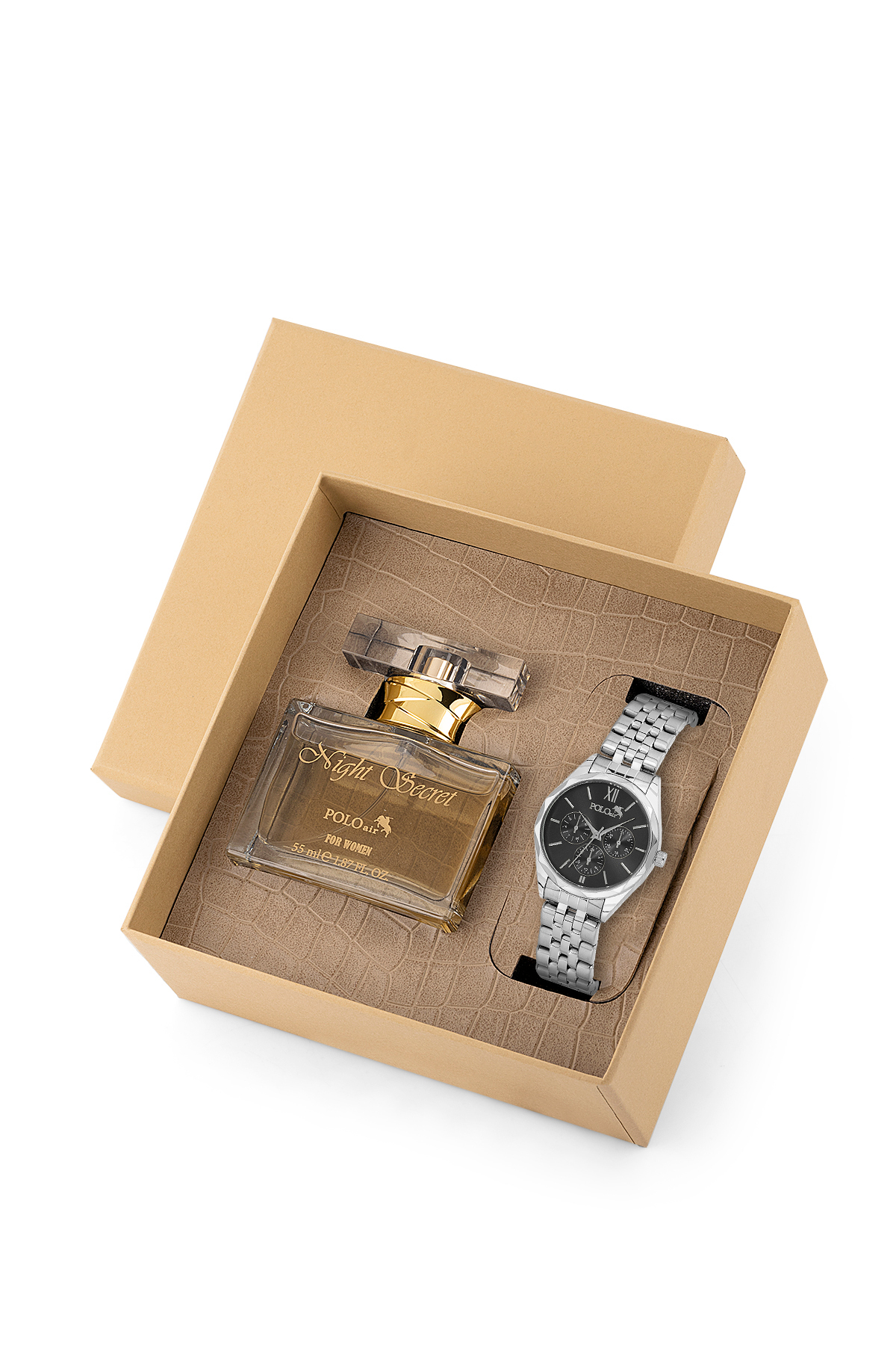 Spor Kadın Kol Saati Parfüm Seti Hediyelik Kutusunda Kombin Gümüş Siyah Renk St-2178S2 Siyah St-2178S2