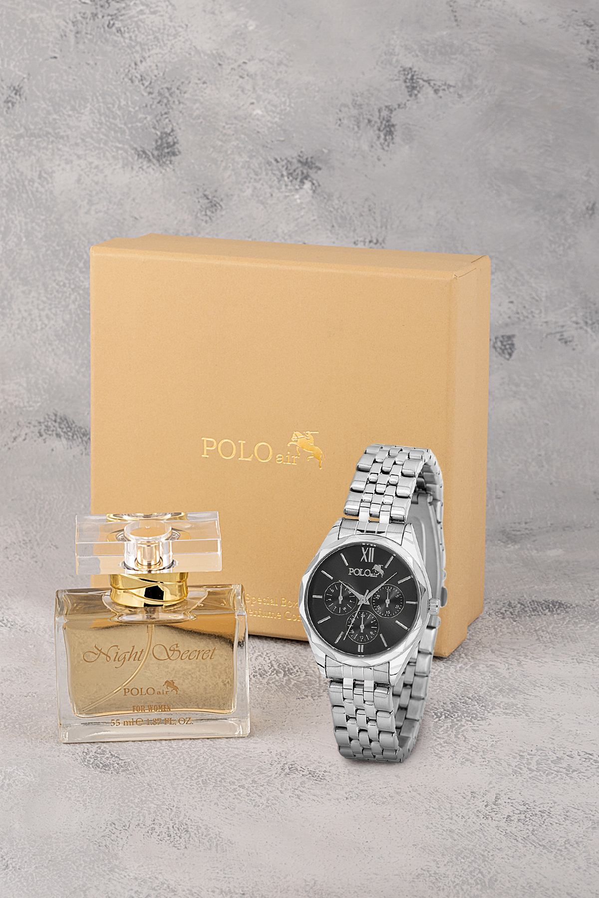 Spor Kadın Kol Saati Parfüm Seti Hediyelik Kutusunda Kombin Gümüş Siyah Renk St-2178S2 Siyah St-2178S2