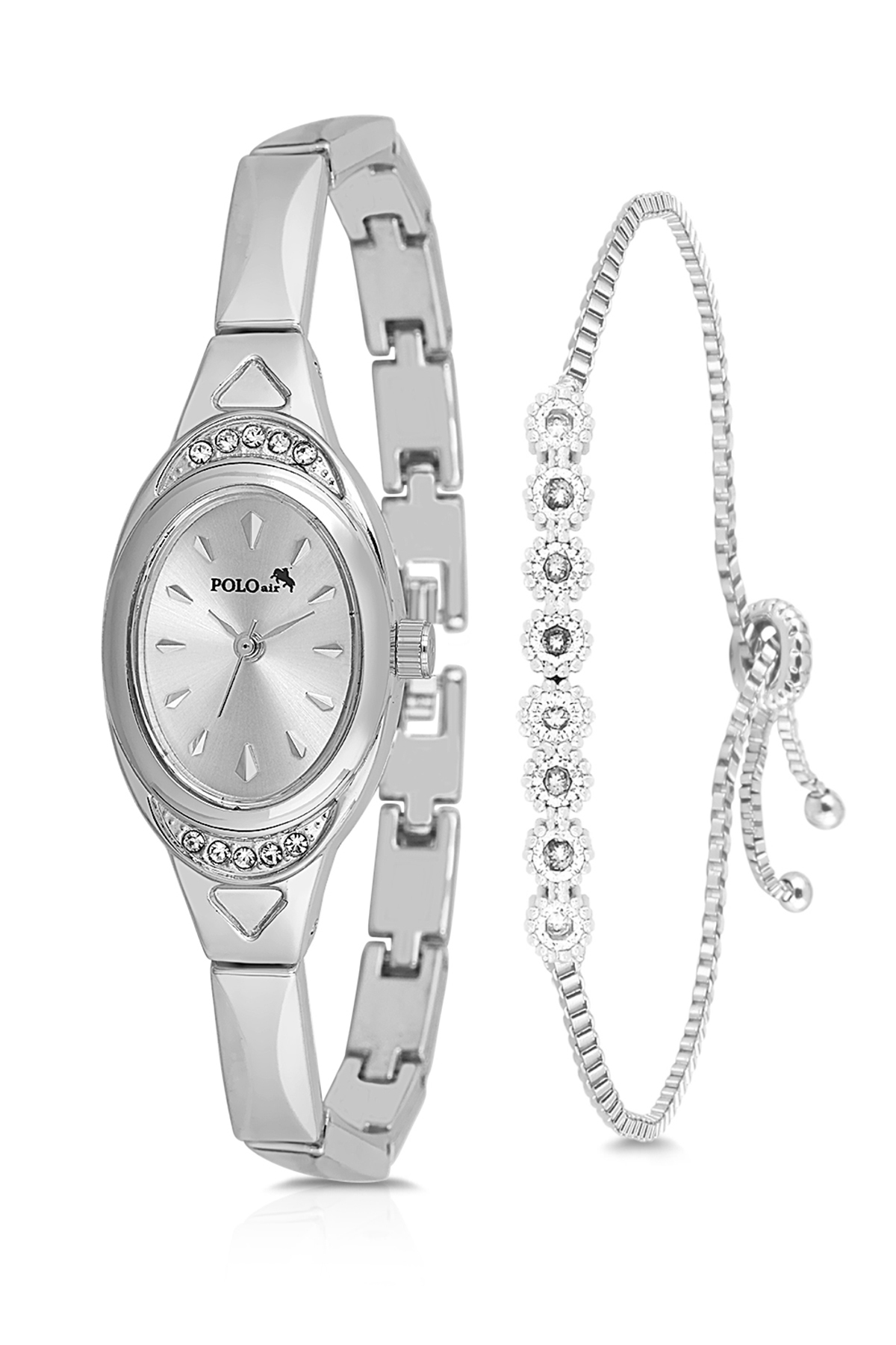 Vintage Kadın Kol Saati Zirkon Taşlı Su Yolu Bileklik Kombin Gümüş Renk Pl-1542B2 Gri Pl-1542B2