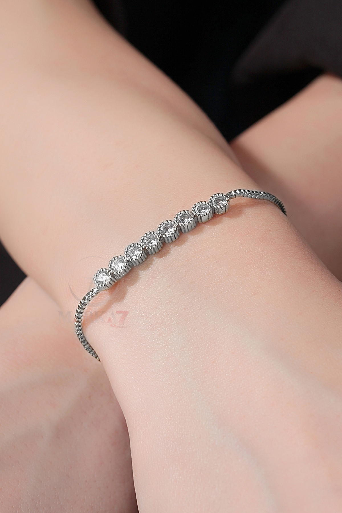 Vintage Kadın Kol Saati Zirkon Taşlı Su Yolu Bileklik Kombin Gümüş Renk Pl-1542B2 Gri Pl-1542B2