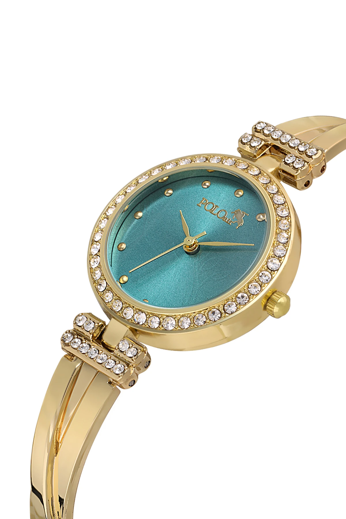 Vintage Kadın Kol Saati Zirkon Taşlı Yuvarlak Bileklik Kombin Gold Yeşil Renk Pl-1534B3 Yeşil Pl-1534B3