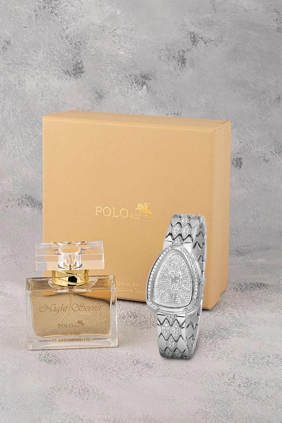 Yılan Desen Kol Saati Parfüm Seti Hediyelik Kutusunda Kombin Gümüş Renk St-2179S2 Gri St-2179S2