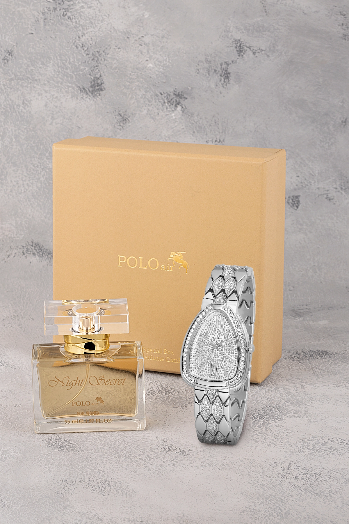 Yılan Desen Kol Saati Parfüm Seti Hediyelik Kutusunda Kombin Gümüş Renk St-2179S2 Gri St-2179S2
