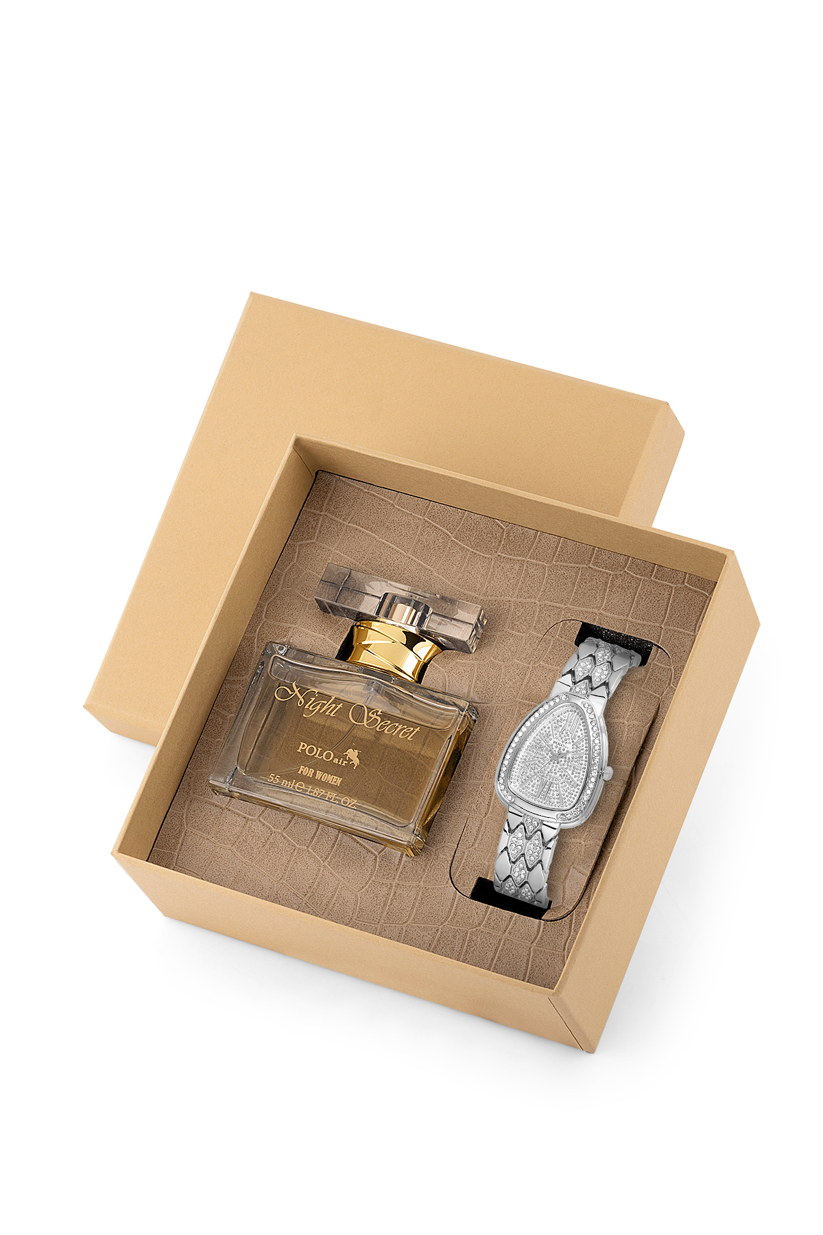 Yılan Desen Kol Saati Parfüm Seti Hediyelik Kutusunda Kombin Gümüş Renk St-2179S2 Gri St-2179S2