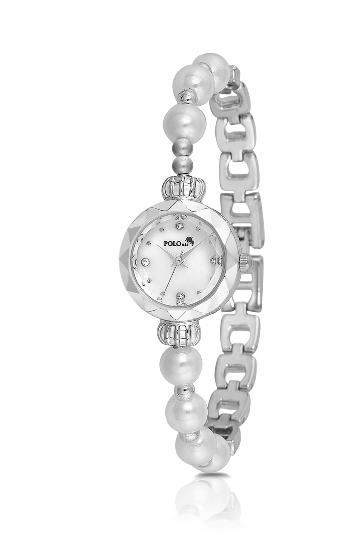 Zarif İnci Görünümlü Kadın Kol Saati Dorika Bileklik Kombin Gümüş Beyaz Renk Pl-1530B2 Gri Pl-1530B2