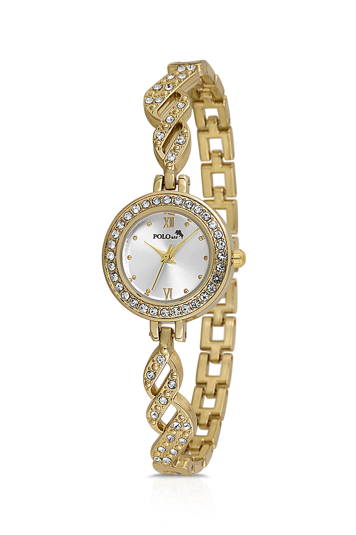 Zarif Vintage Kadın Kol Saati Zirkon Taşlı Yuvarlak Bileklik Kombin Gold Renk Pl-1538B1 Sarı Pl-1538B1