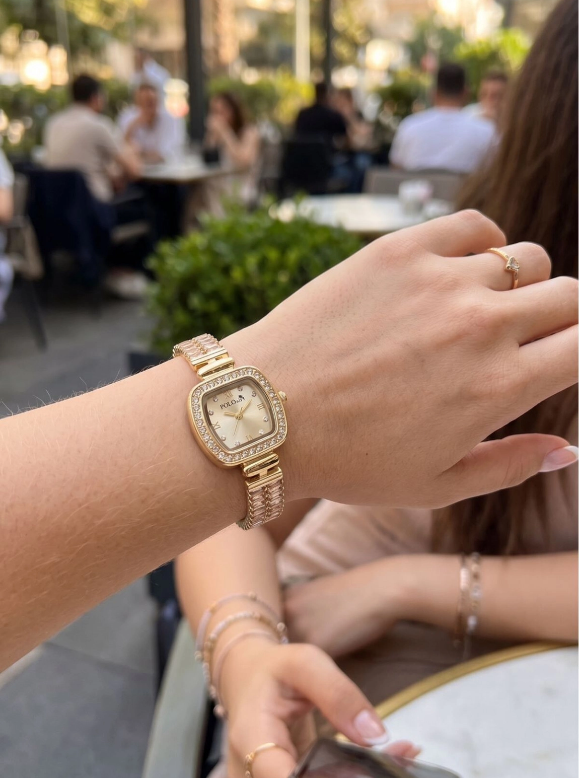 Baget Taşlı Kordon Kare Kasa Şık Kadın Kol Saati Gold Renk Pl-1620B1X