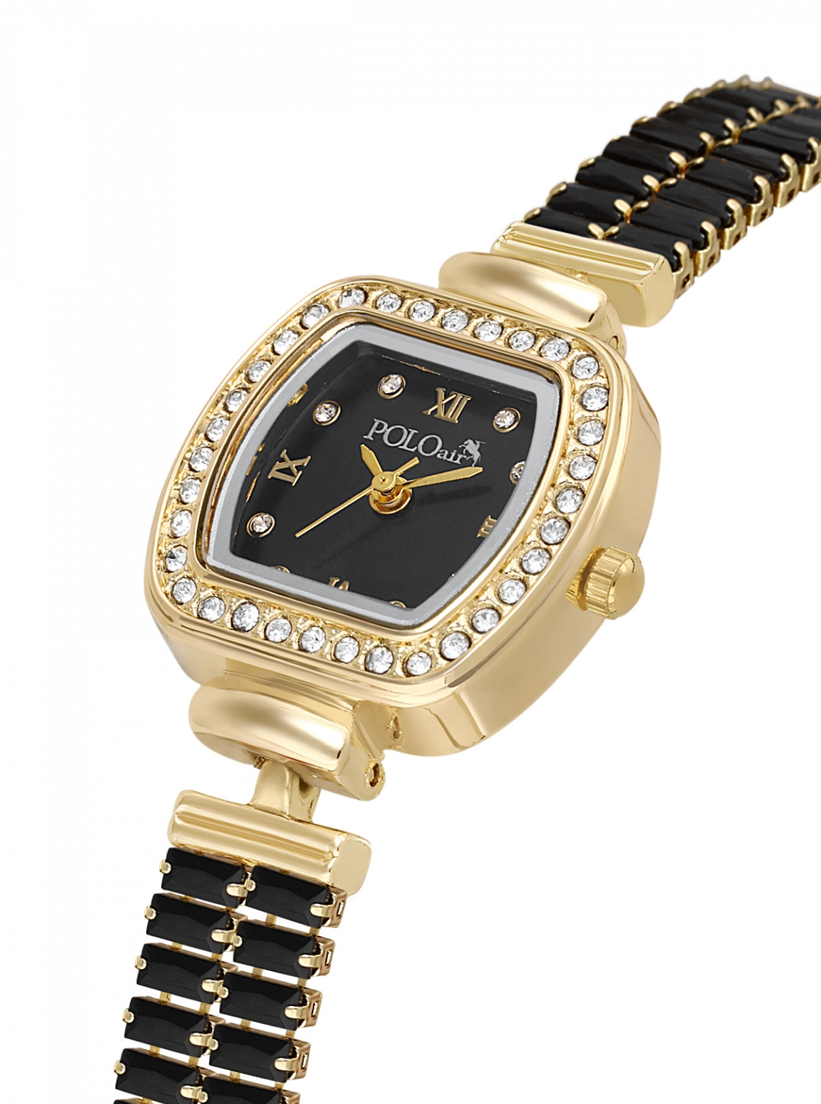 Baget Taşlı Kordon Kare Kasa Şık Kadın Kol Saati Ve Zirkon Taşlı Baget Bileklik Kombin Gold Siyah Renk Pl-1620B3