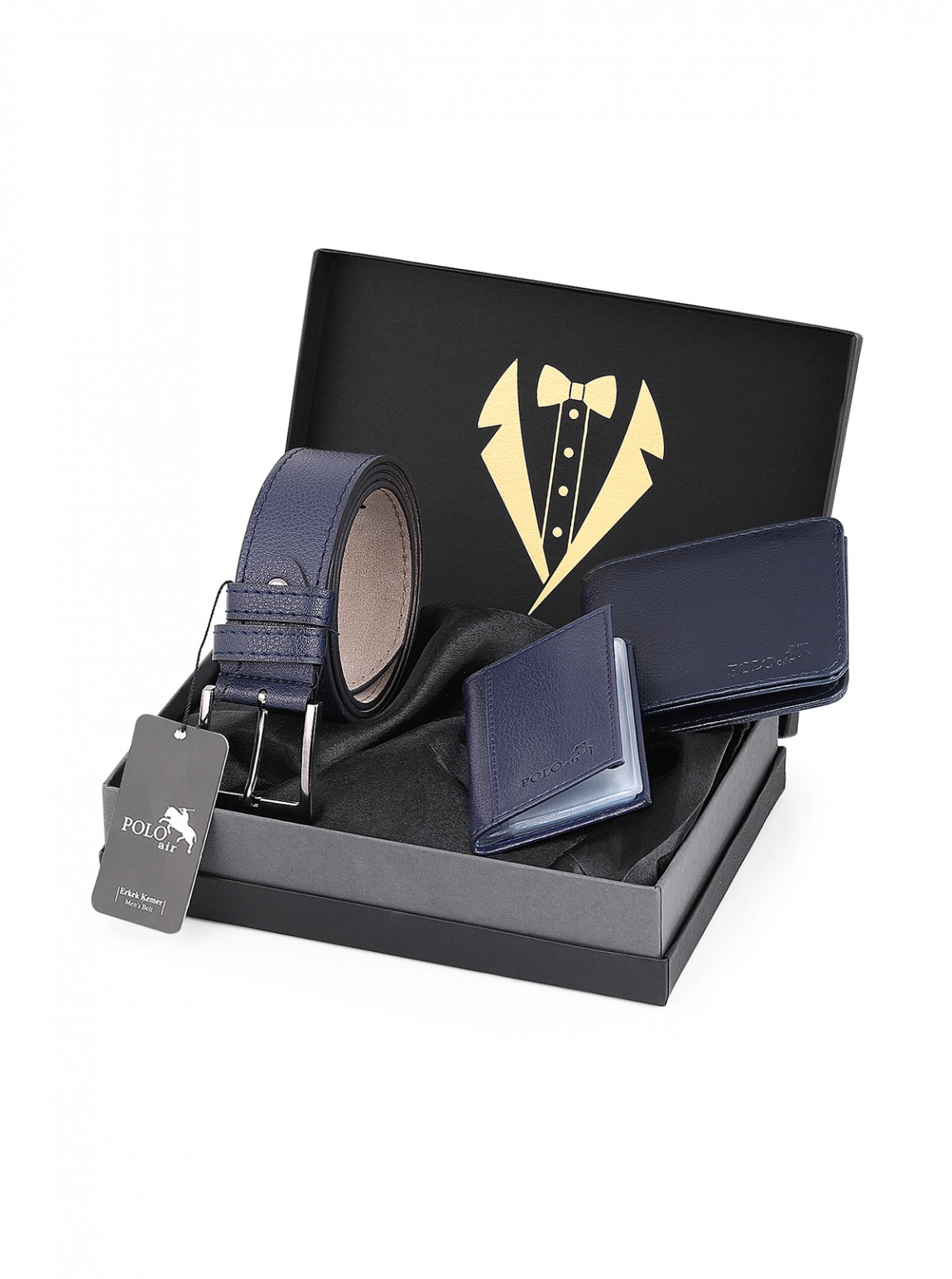 Erkek Damat Bohçası Kutulu 3'Lü Kemer, Cüzdan Ve Kartlık Klasik Model Set