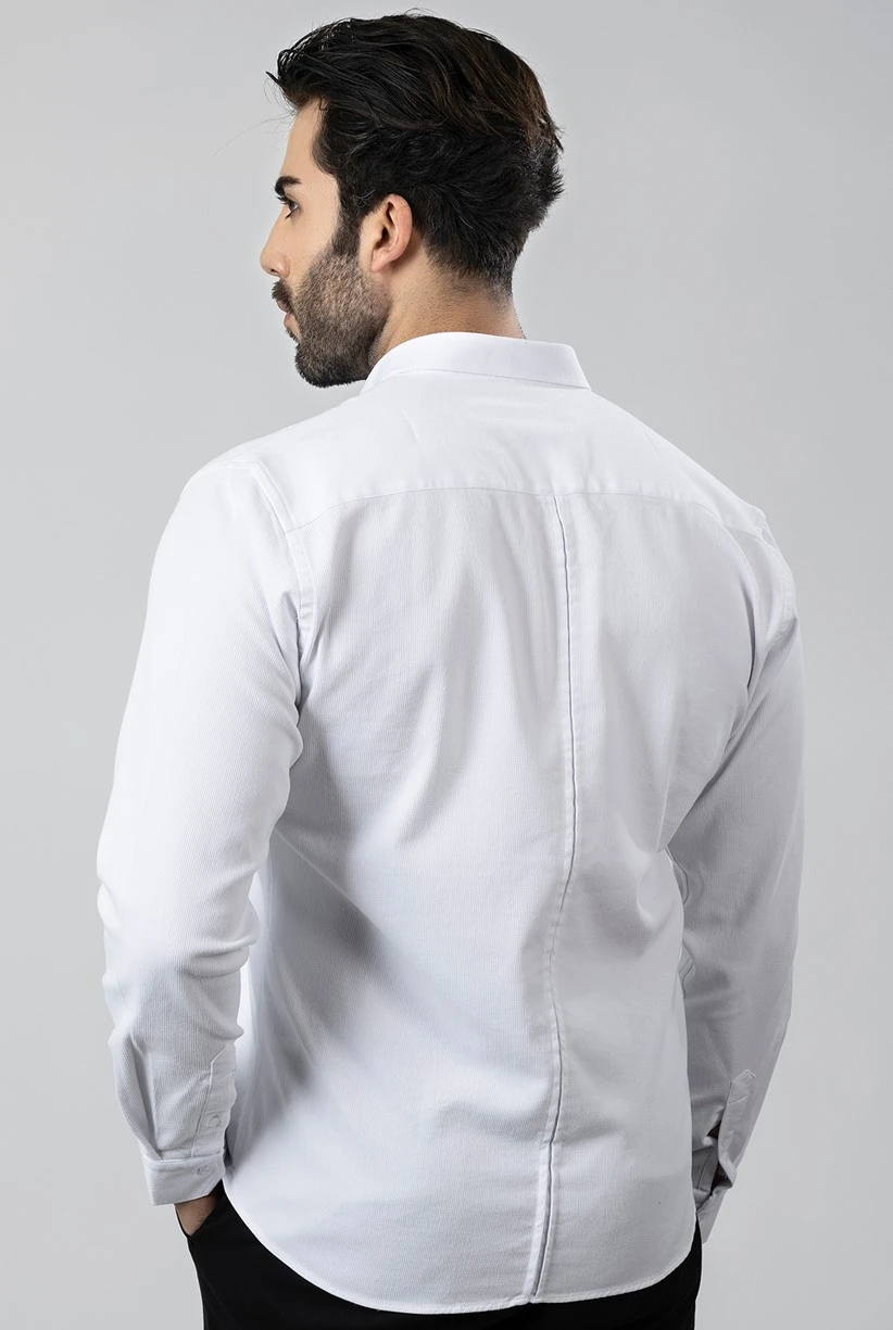 Erkek Gömlek Slimfit Likralı Kumaş Uzun Kol PA-180 Beyaz Renk Lacivert Logo PA-180-BS