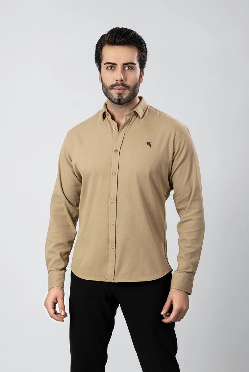 Erkek Gömlek Slimfit Likralı Kumaş Uzun Kol Pa-180 Camel Renk PA-180-TM