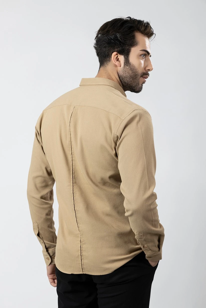 Erkek Gömlek Slimfit Likralı Kumaş Uzun Kol Pa-180 Camel Renk PA-180-TS