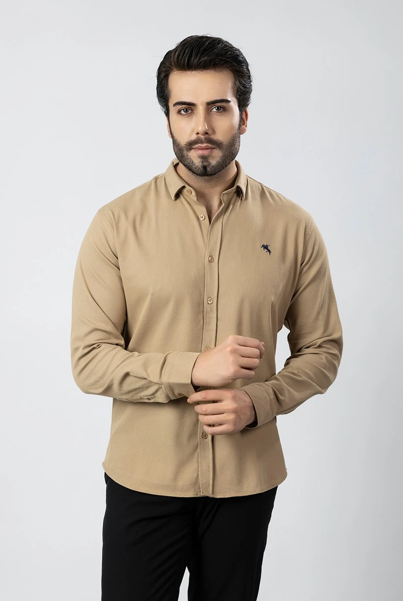 Erkek Gömlek Slimfit Likralı Kumaş Uzun Kol Pa-180 Camel Renk PA-180-TS