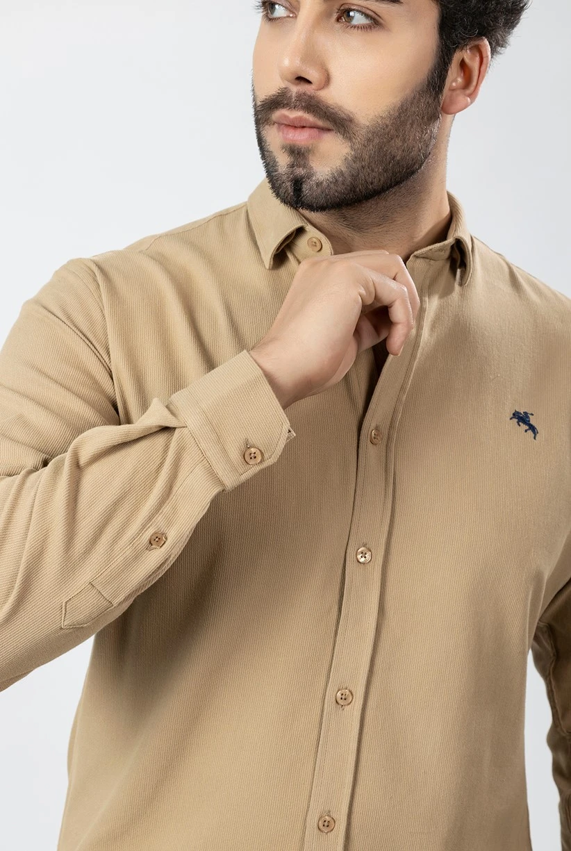 Erkek Gömlek Slimfit Likralı Kumaş Uzun Kol Pa-180 Camel Renk PA-180-TS