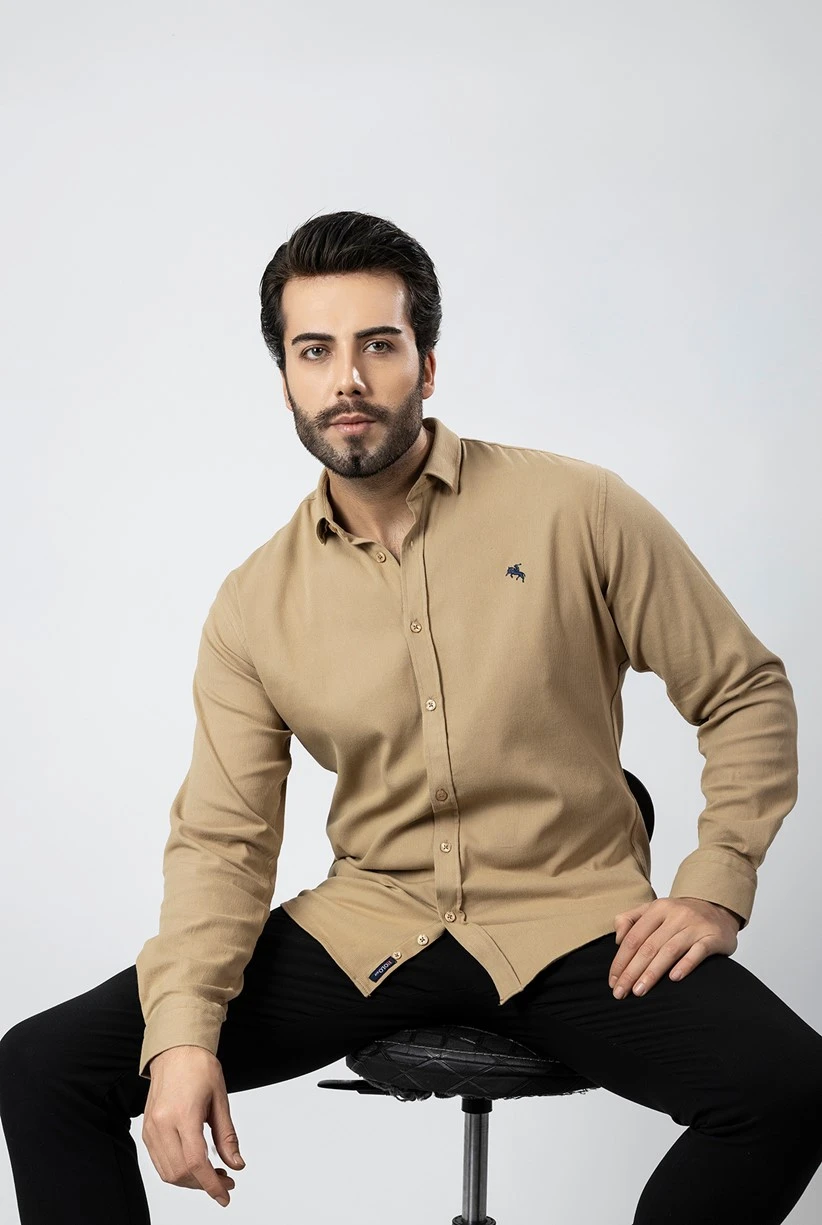 Erkek Gömlek Slimfit Likralı Kumaş Uzun Kol Pa-180 Camel Renk PA-180-TS