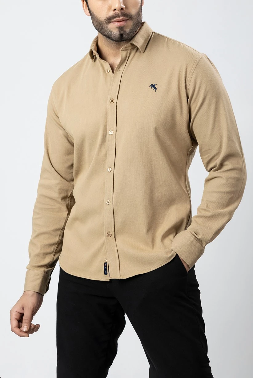 Erkek Gömlek Slimfit Likralı Kumaş Uzun Kol Pa-180 Camel Renk PA-180-TS