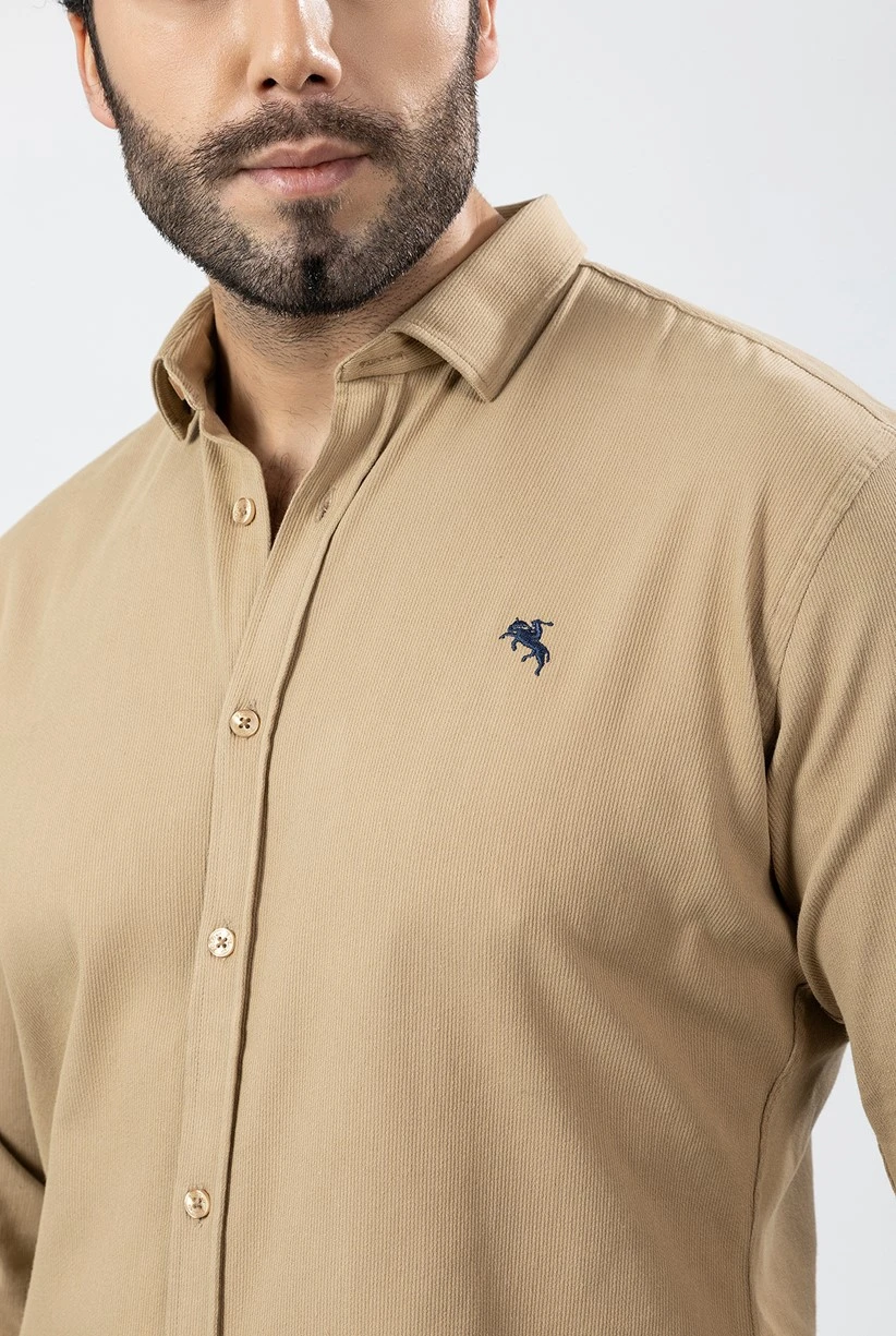 Erkek Gömlek Slimfit Likralı Kumaş Uzun Kol Pa-180 Camel Renk PA-180-TS
